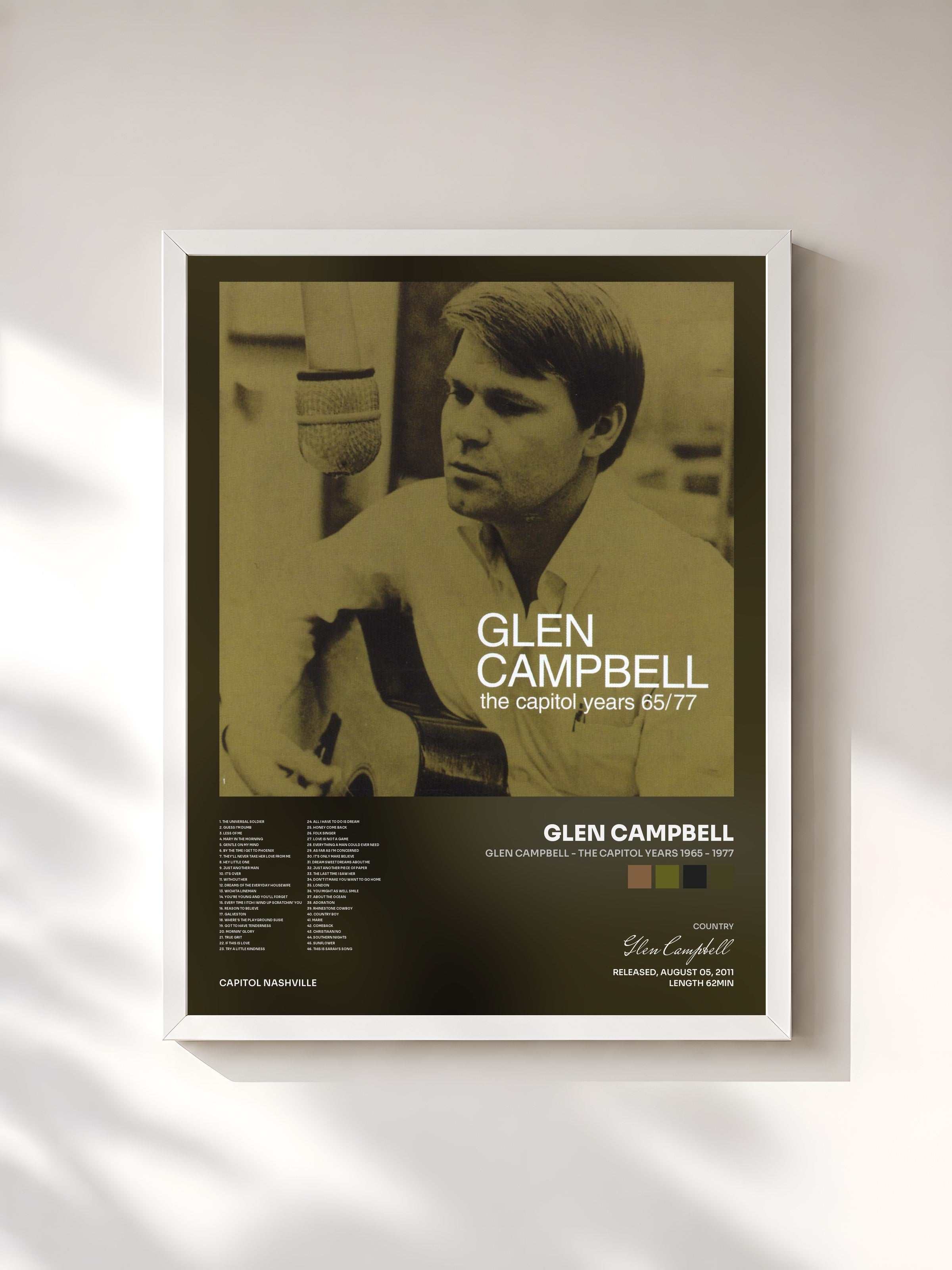 #blanc Tableau de l'album Glen Campbell - The Capitol Years 1965 - 1977 de Glen Campbell, cadre blanc, imprimé et encadré en France