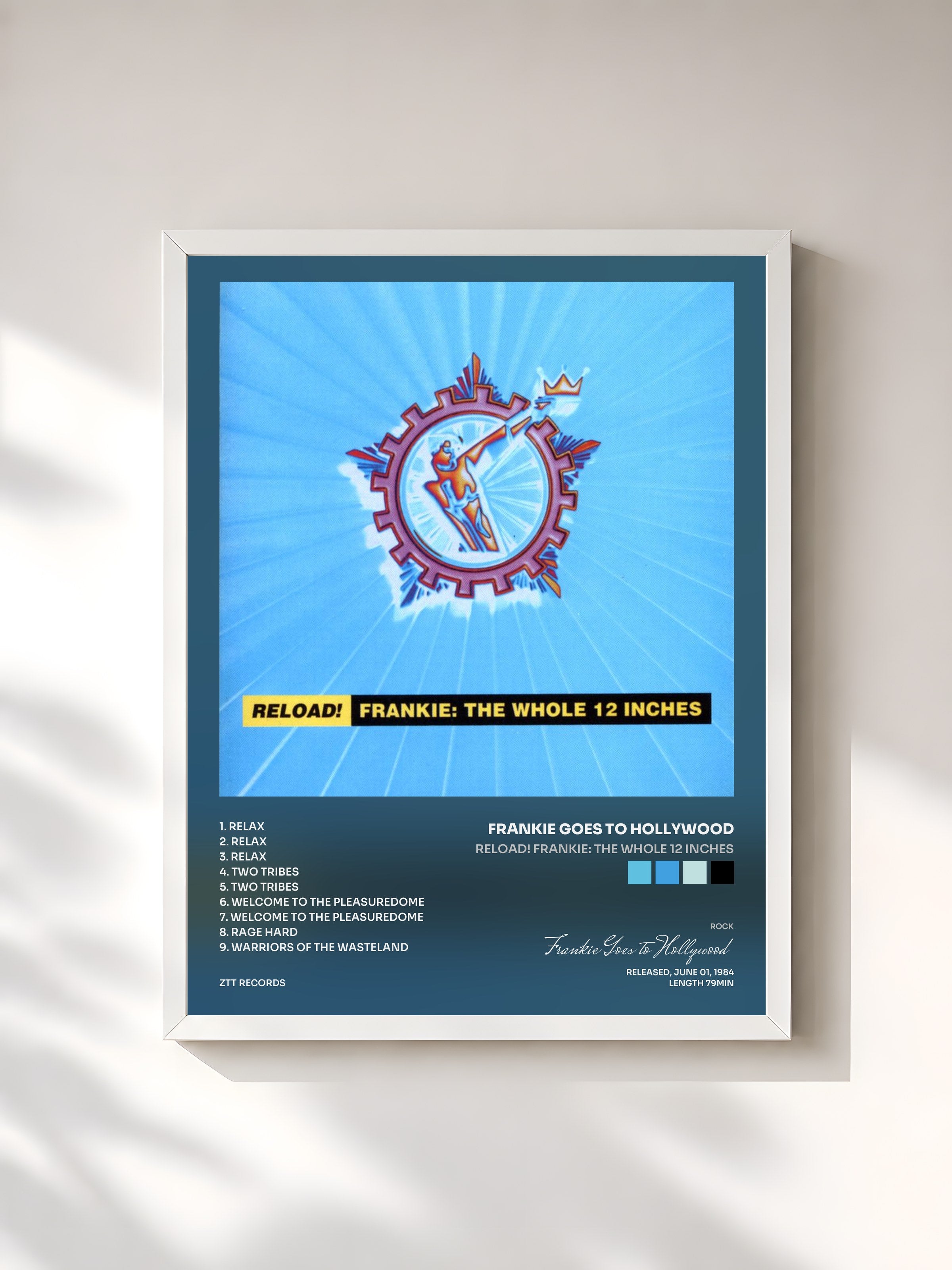 #blanc Tableau de l'album Reload! Frankie: The Whole 12 Inches de Frankie Goes to Hollywood, cadre blanc, imprimé et encadré en France