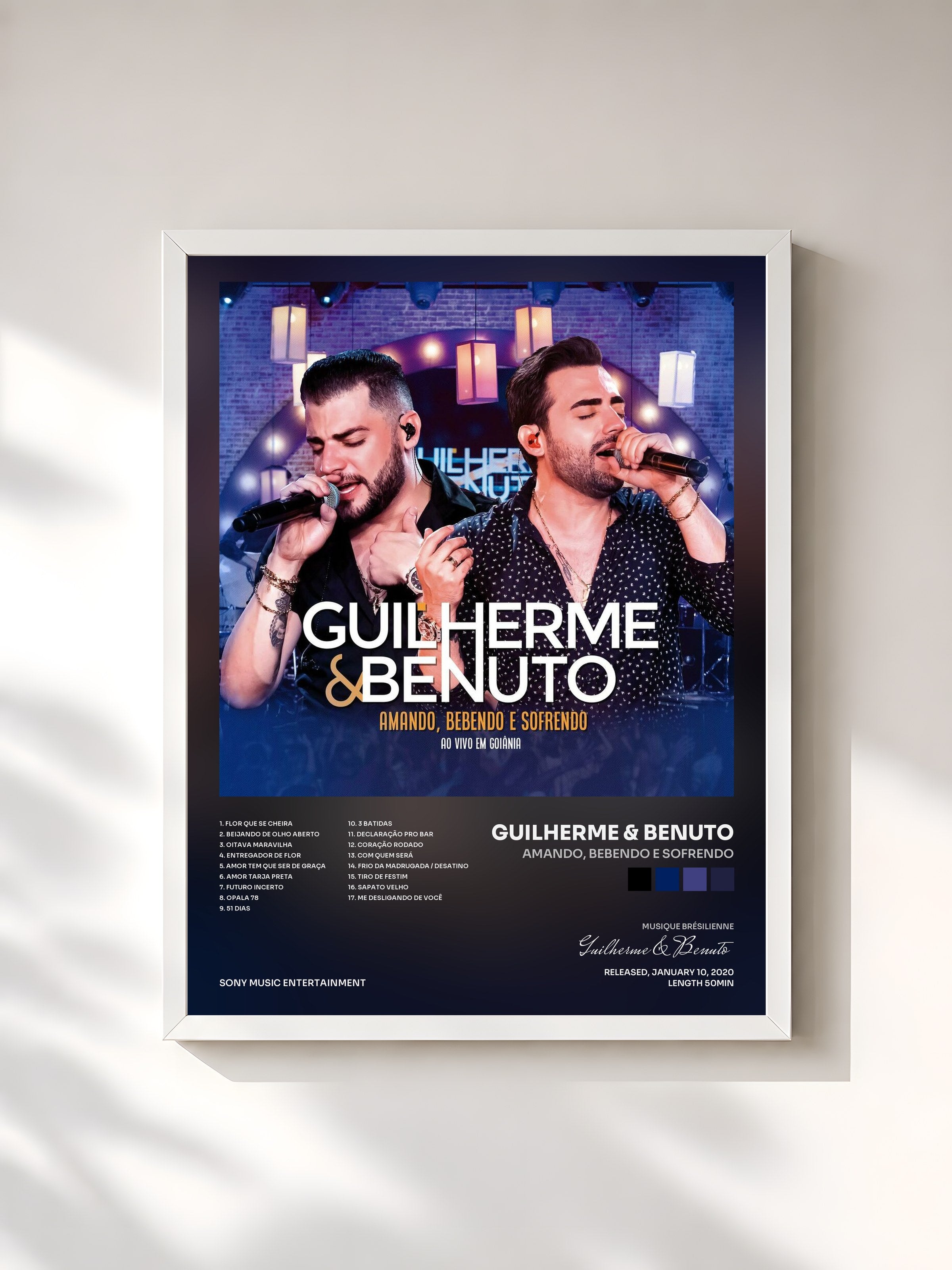 #blanc Tableau de l'album Amando, Bebendo e Sofrendo de Guilherme & Benuto, cadre blanc, imprimé et encadré en France