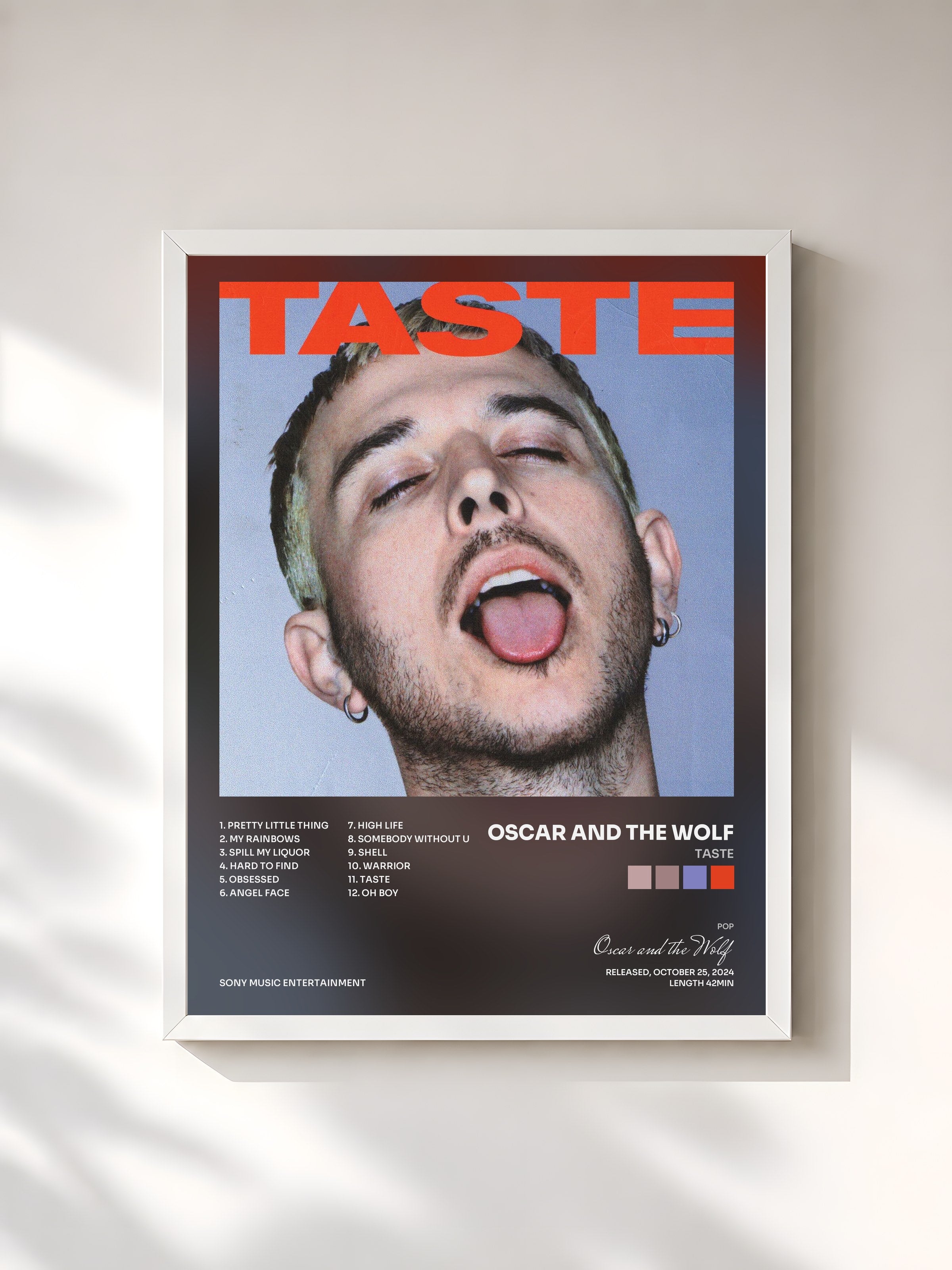 #blanc Tableau de l'album TASTE de Oscar and the Wolf, cadre blanc, imprimé et encadré en France