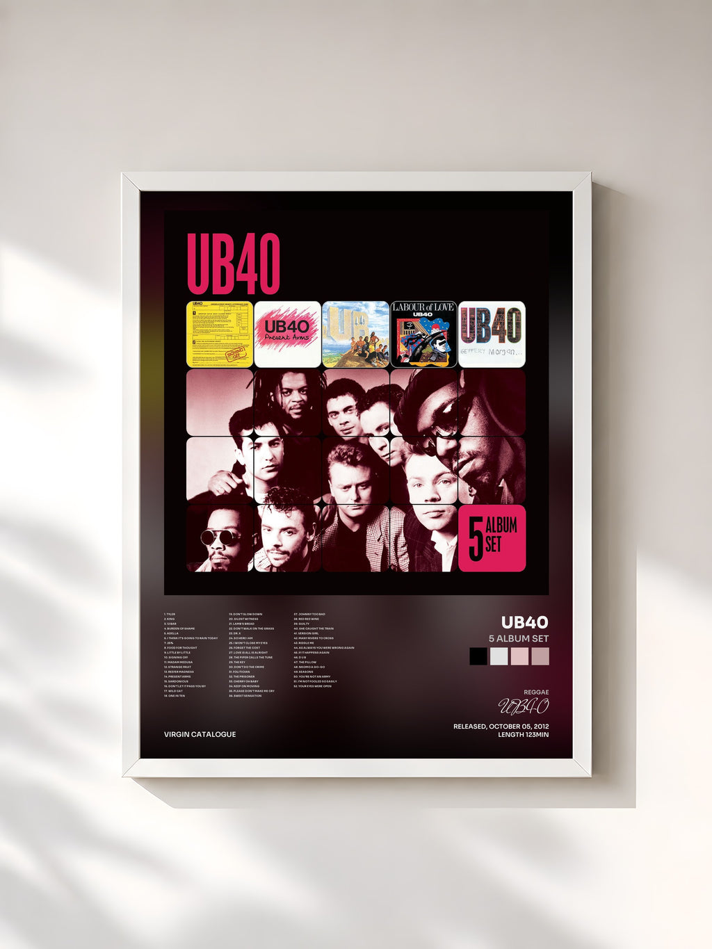 #blanc Tableau de l'album 5 Album Set de UB40, cadre blanc, imprimé et encadré en France