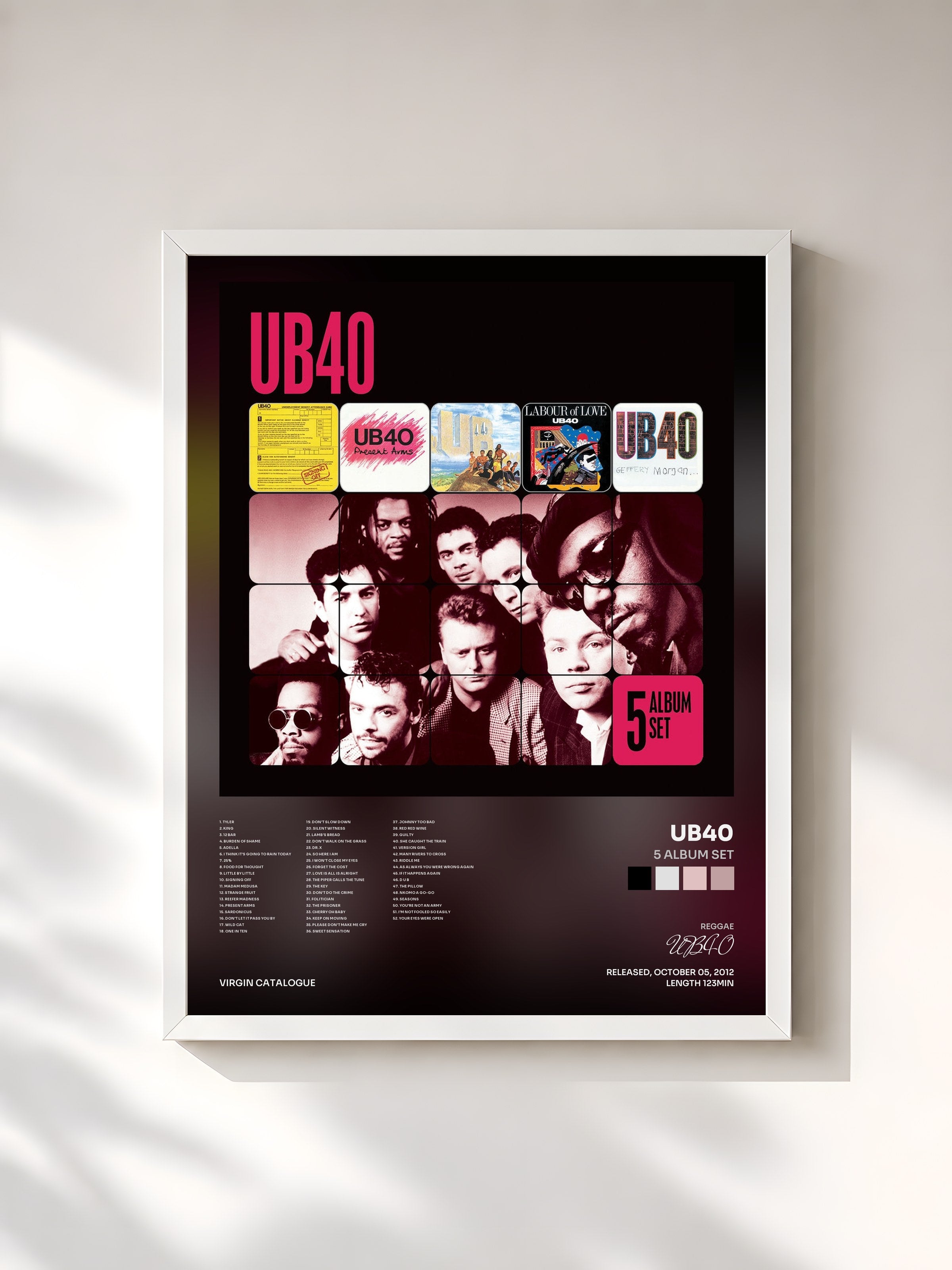 #blanc Tableau de l'album 5 Album Set de UB40, cadre blanc, imprimé et encadré en France