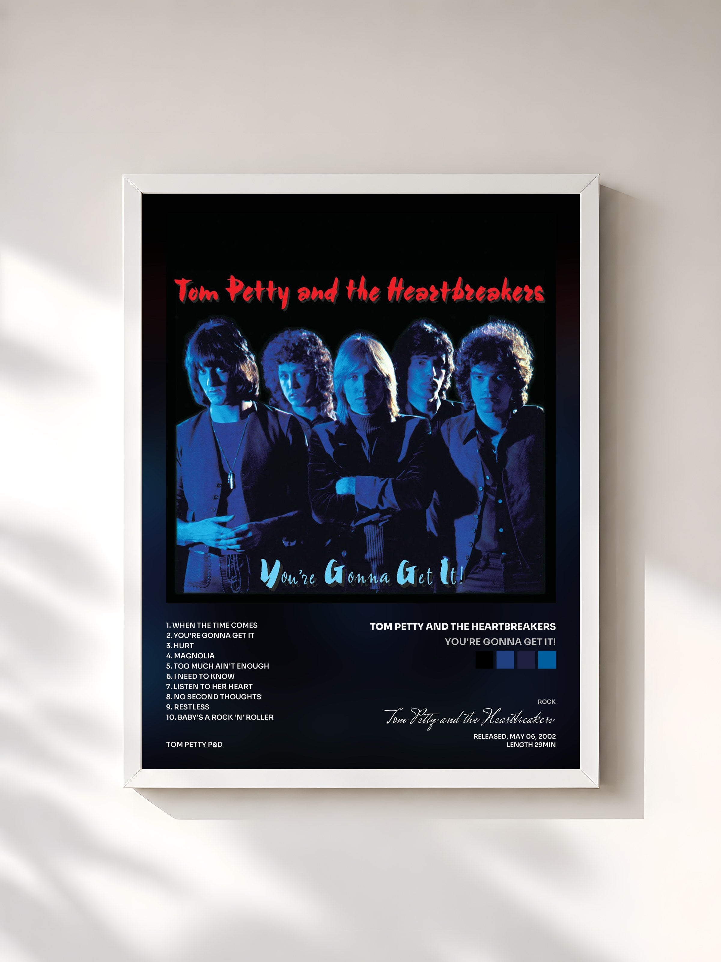 #blanc Tableau de l'album You're Gonna Get It! de Tom Petty and the Heartbreakers, cadre blanc, imprimé et encadré en France
