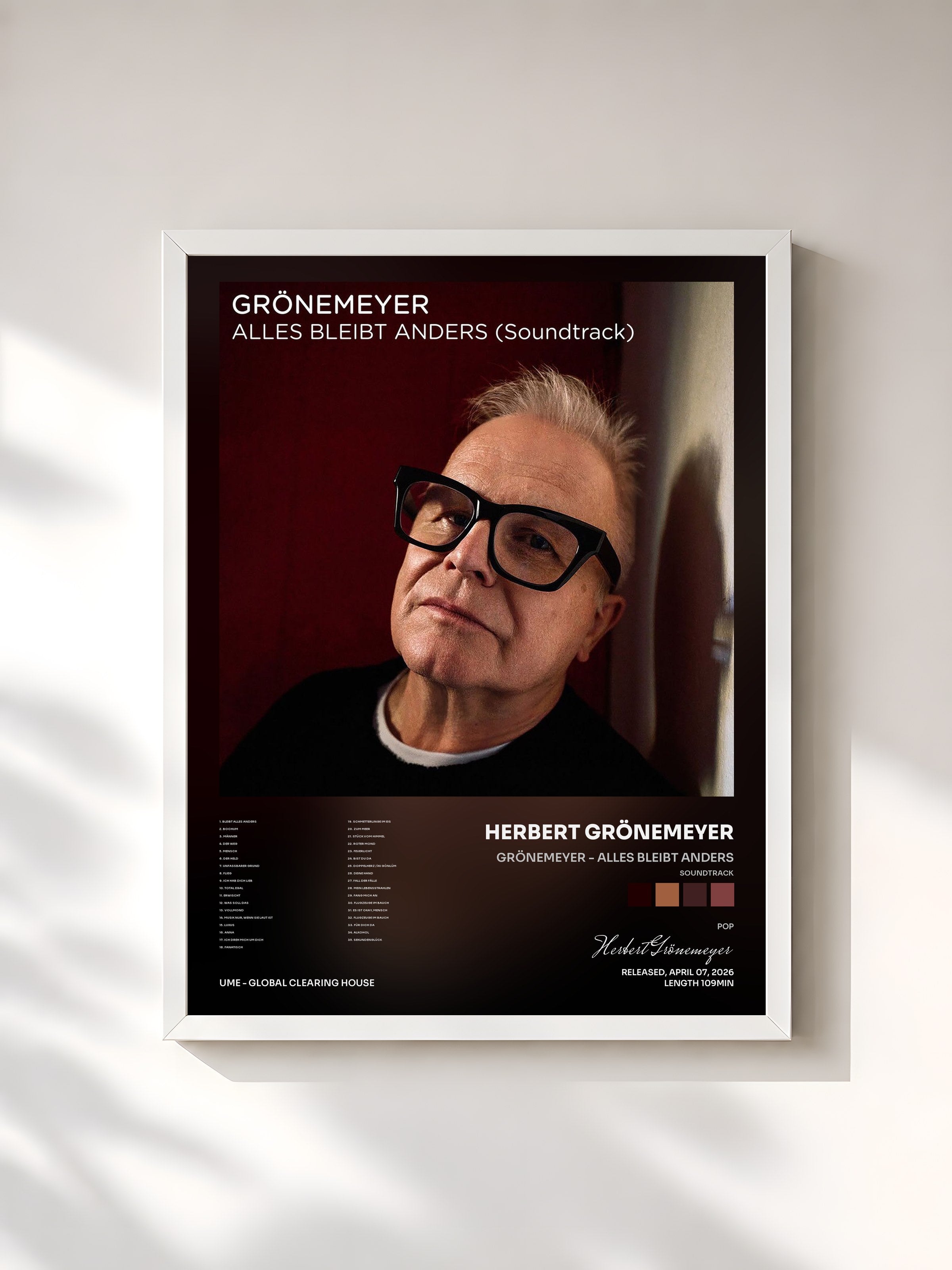 #blanc Tableau de l'album Grönemeyer - Alles bleibt anders (Soundtrack) de Herbert Grönemeyer, cadre blanc, imprimé et encadré en France