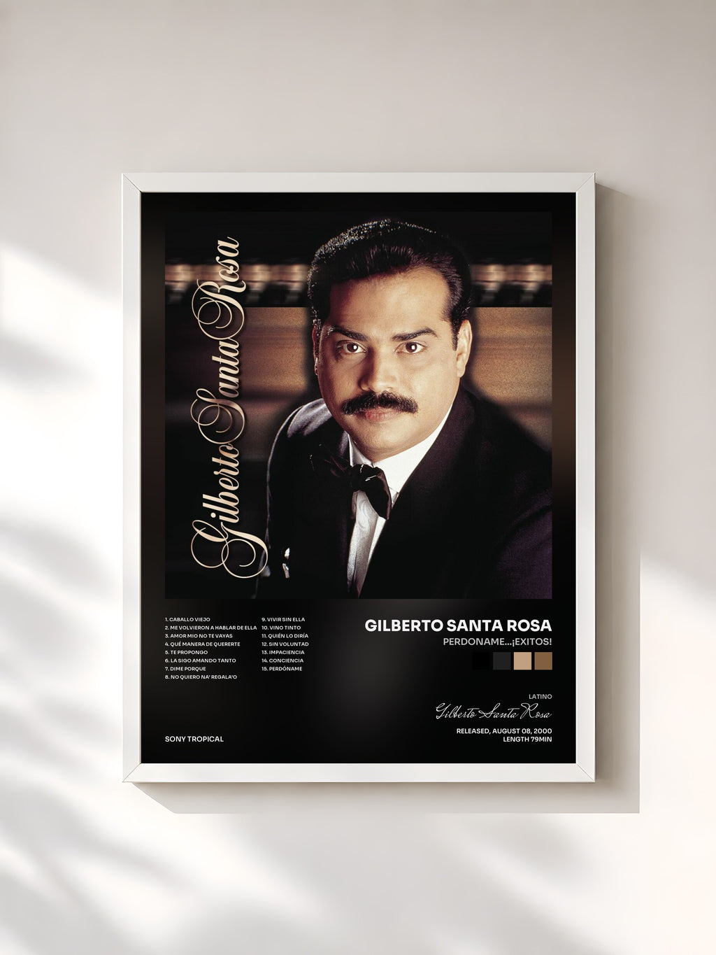 #blanc Tableau de l'album Perdoname...¡Exitos! de Gilberto Santa Rosa, cadre blanc, imprimé et encadré en France