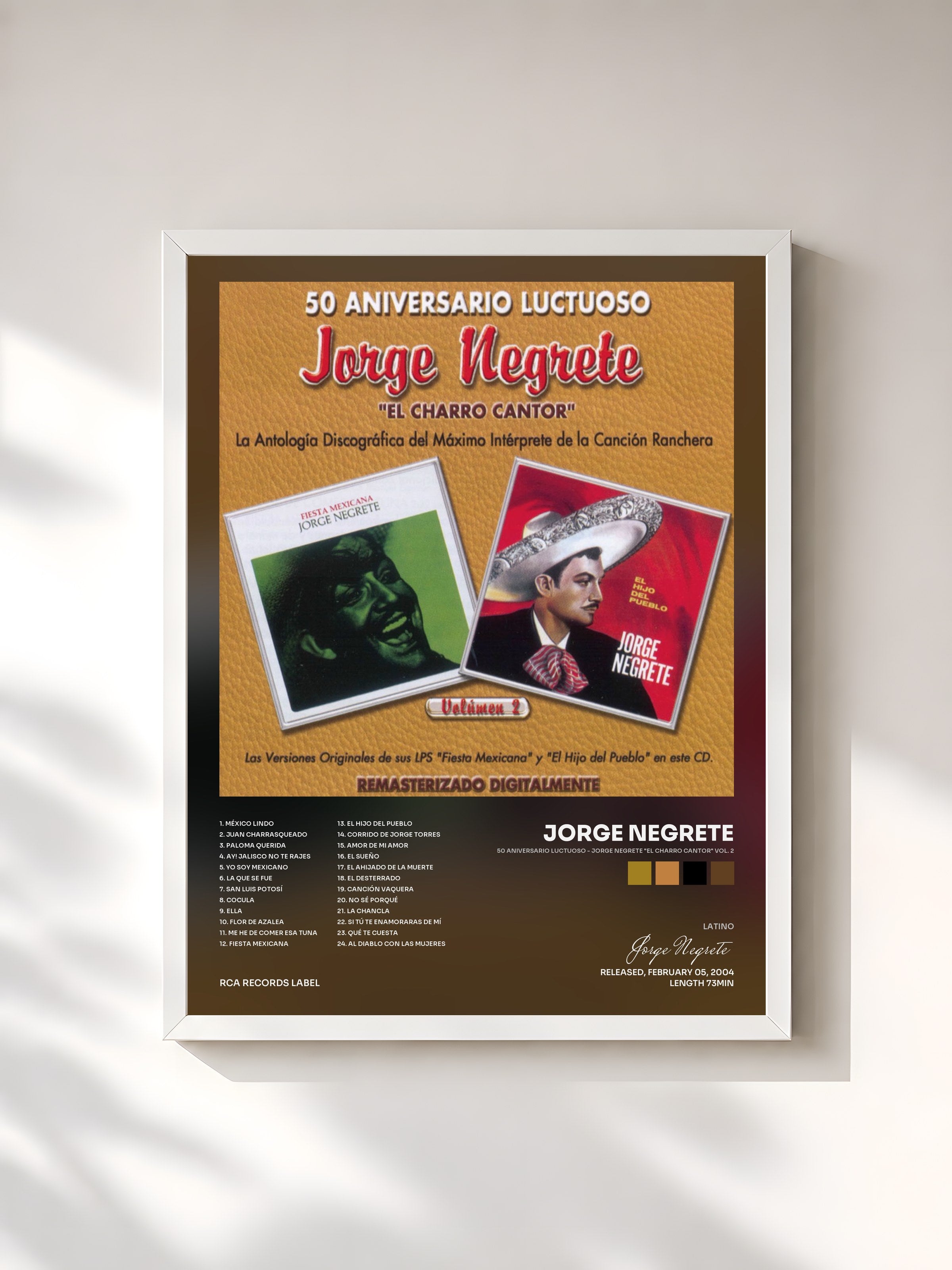 #blanc Tableau de l'album 50 Aniversario Luctuoso - Jorge Negrete "El Charro Cantor" Vol. 2 de Jorge Negrete, cadre blanc, imprimé et encadré en France
