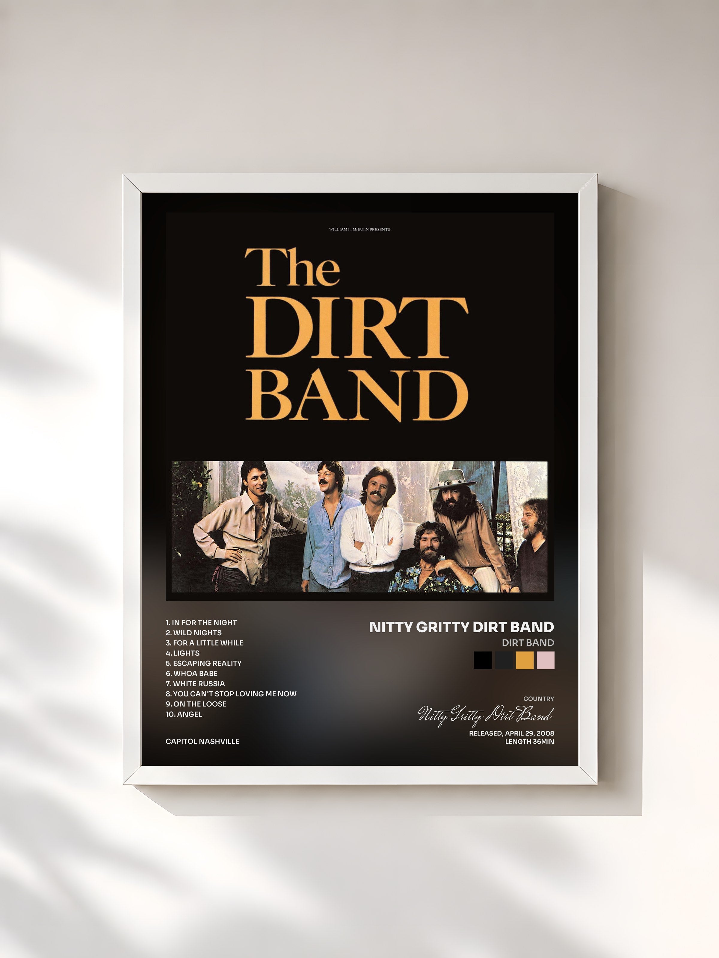 #blanc Tableau de l'album Dirt Band de Nitty Gritty Dirt Band, cadre blanc, imprimé et encadré en France