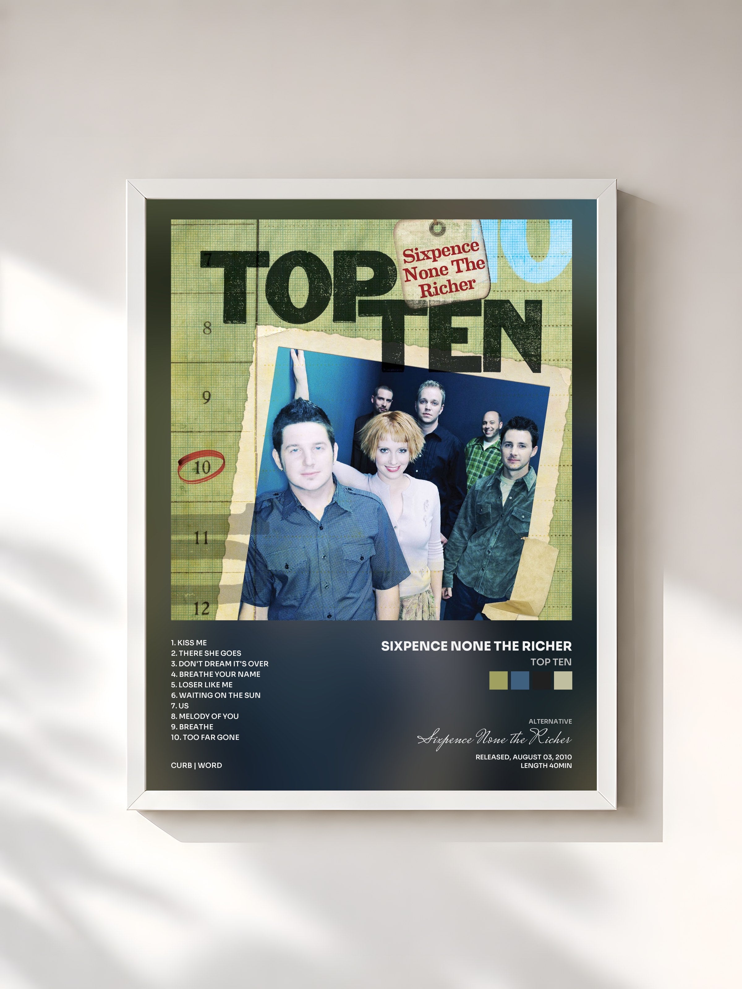 #blanc Tableau de l'album Top Ten de Sixpence None the Richer, cadre blanc, imprimé et encadré en France