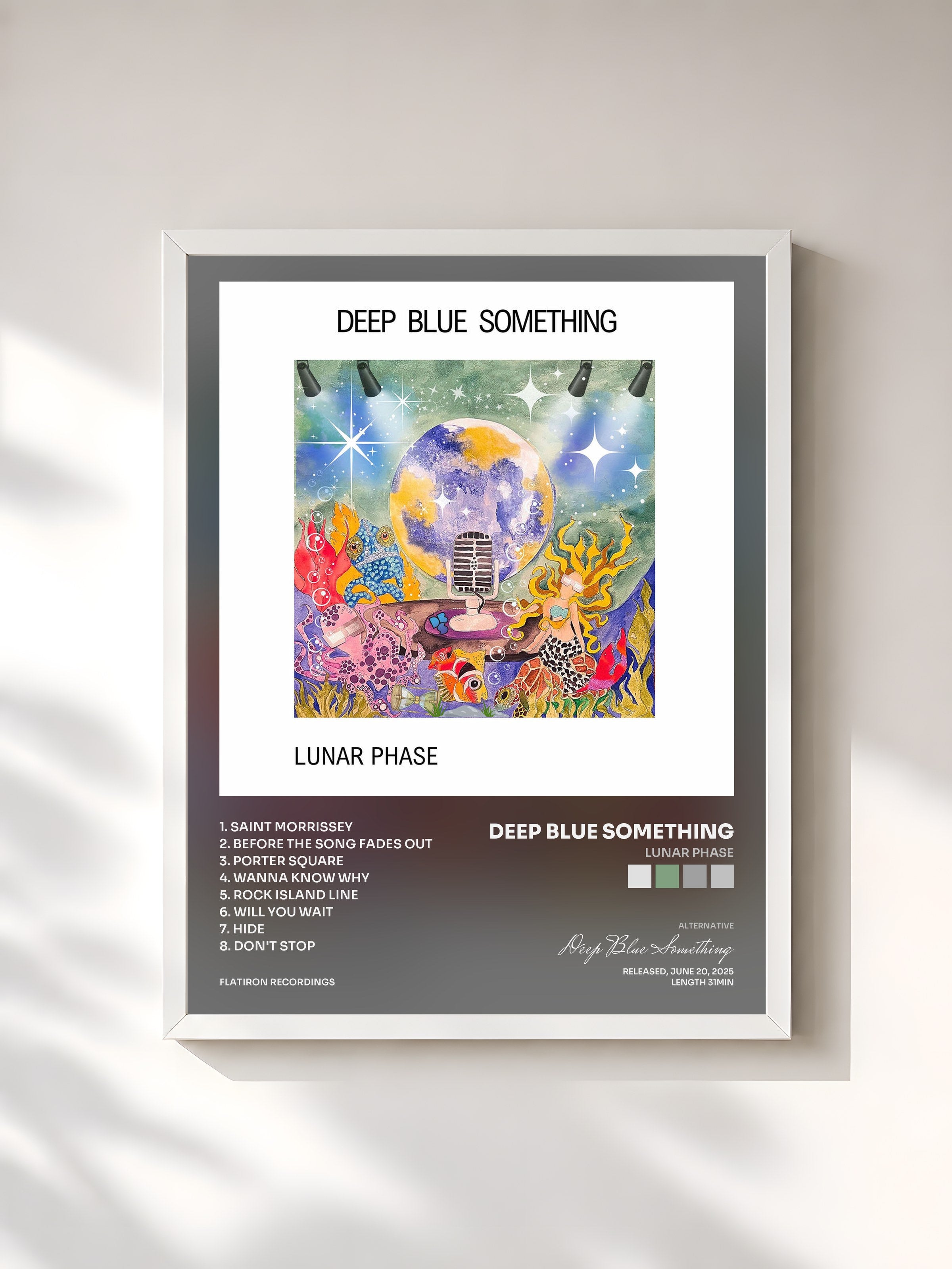 #blanc Tableau de l'album Lunar Phase de Deep Blue Something, cadre blanc, imprimé et encadré en France