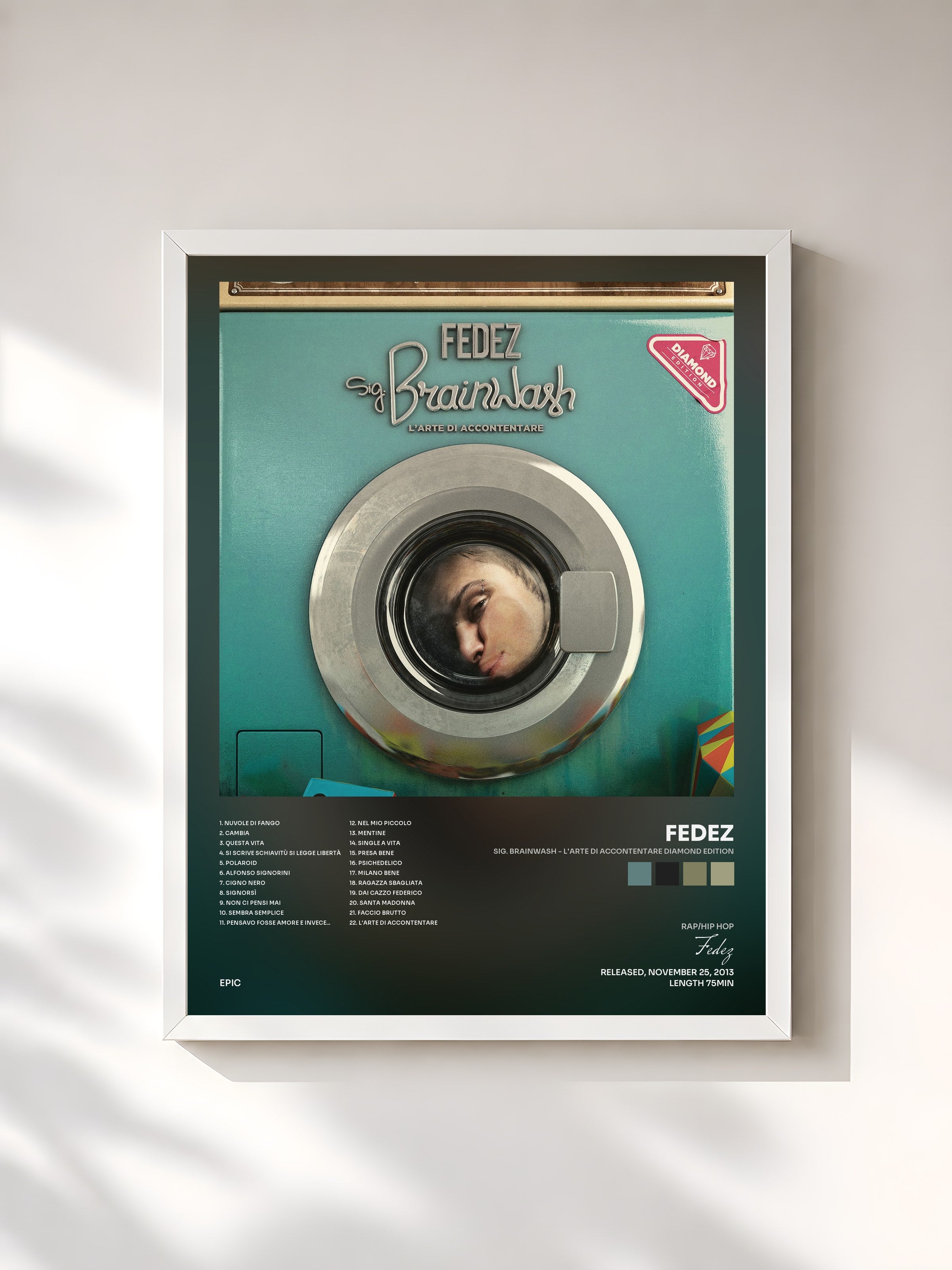 #blanc Tableau de l'album Sig. Brainwash - L'arte di accontentare Diamond Edition de Fedez, cadre blanc, imprimé et encadré en France