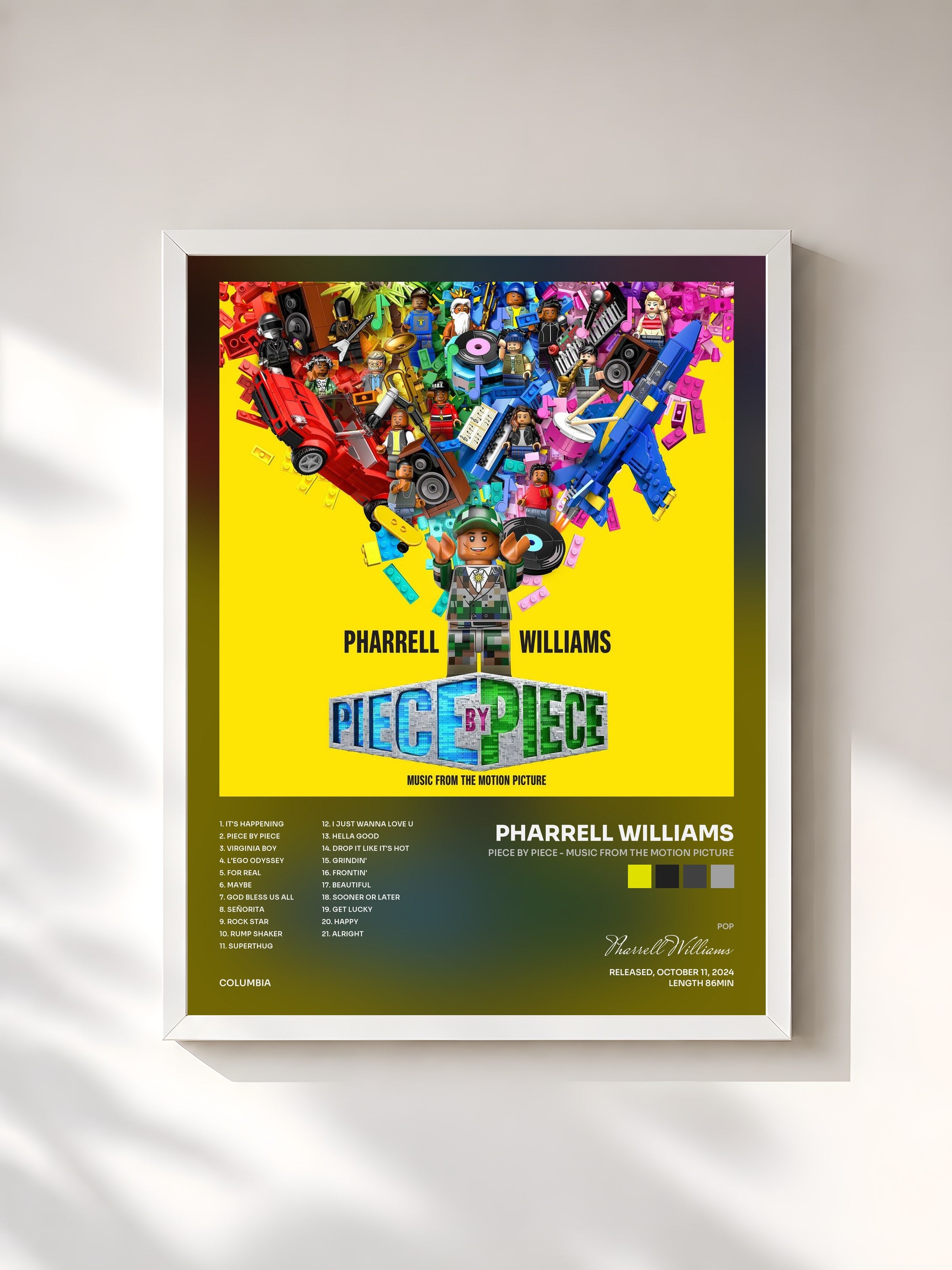 #blanc Tableau de l'album Piece By Piece - Music from the Motion Picture de Pharrell Williams, cadre blanc, imprimé et encadré en France