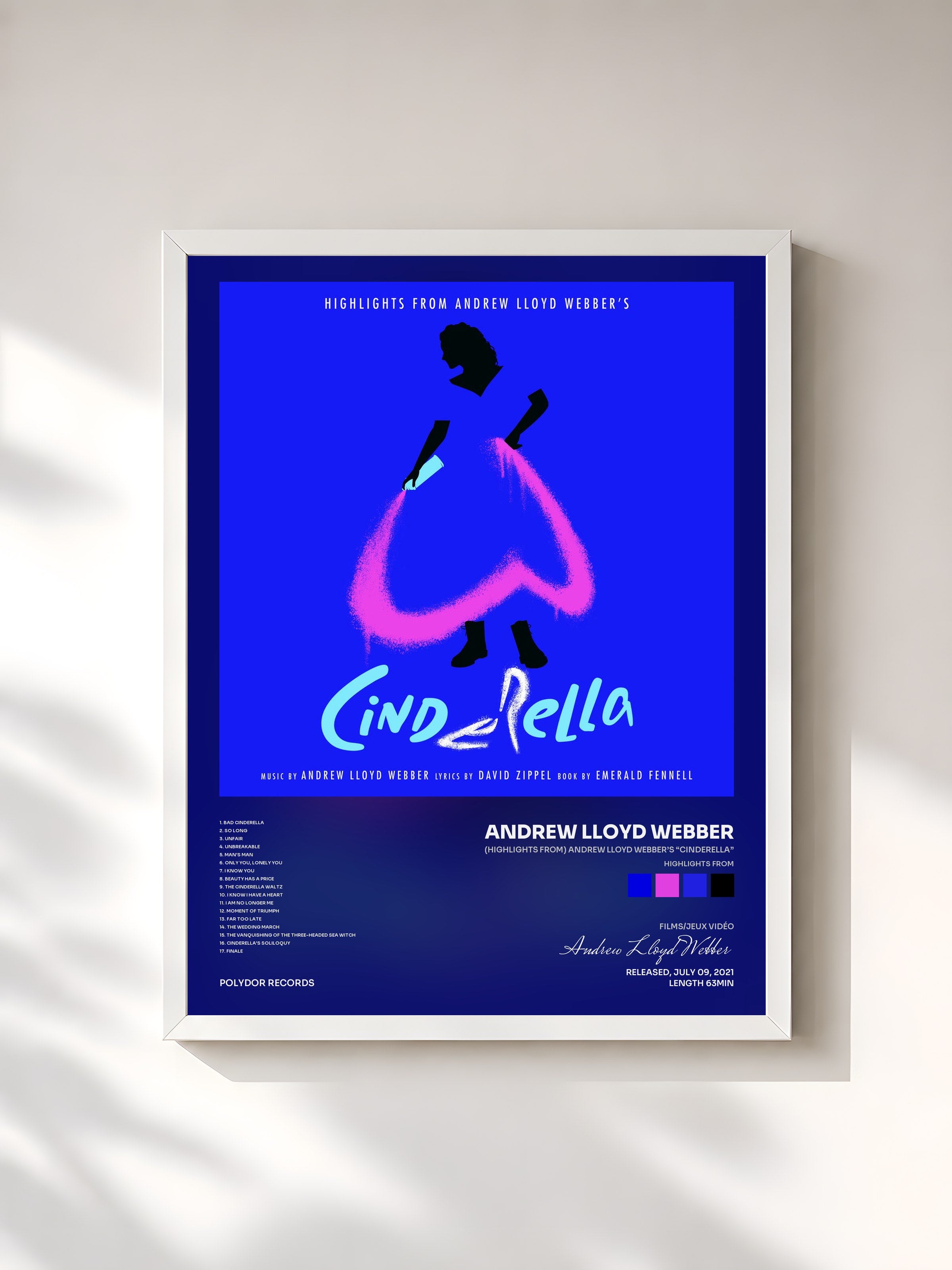 #blanc Tableau de l'album (Highlights From) Andrew Lloyd Webber’s “Cinderella” de Andrew Lloyd Webber, cadre blanc, imprimé et encadré en France