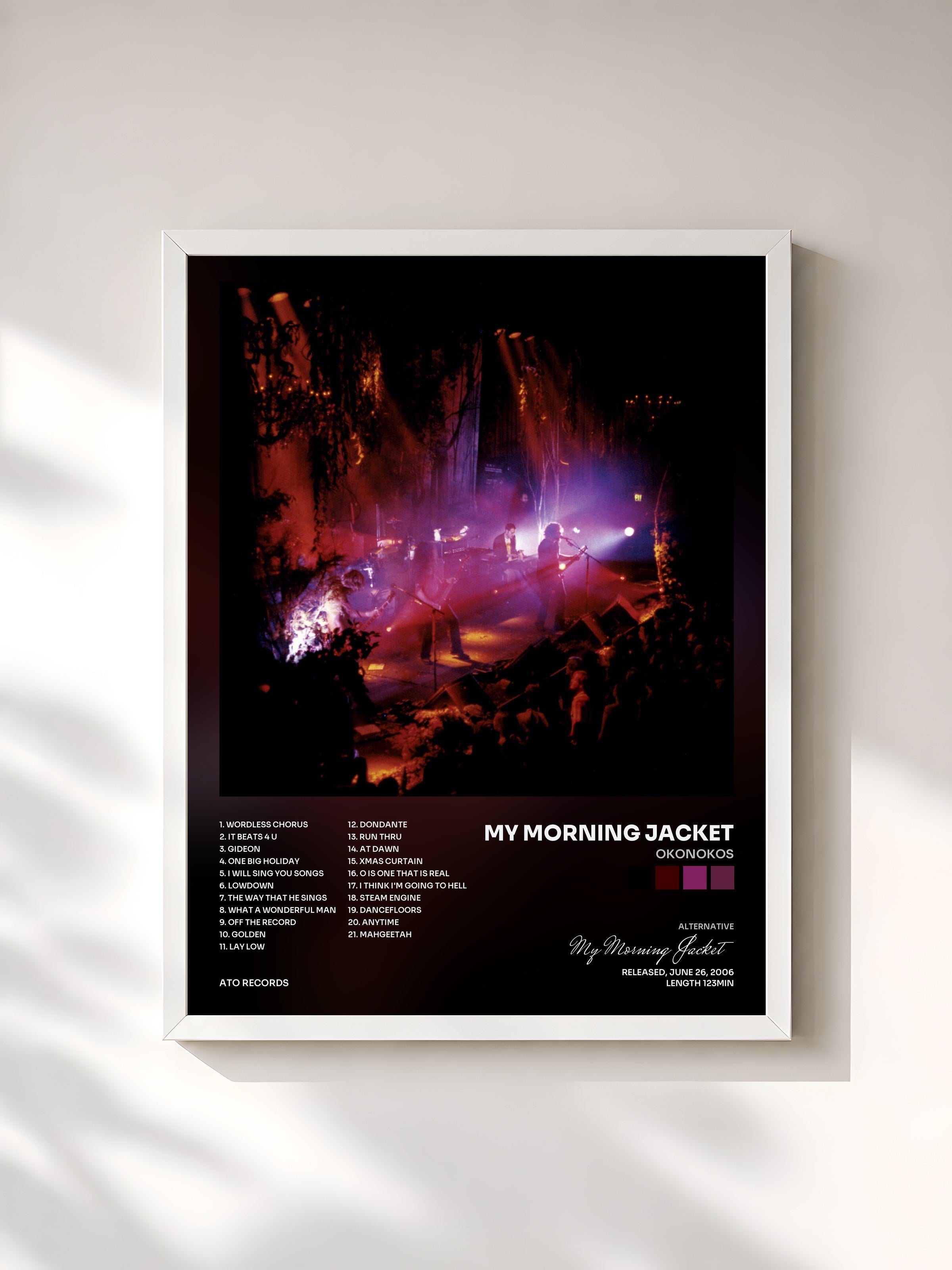 #blanc Tableau de l'album Okonokos de My Morning Jacket, cadre blanc, imprimé et encadré en France