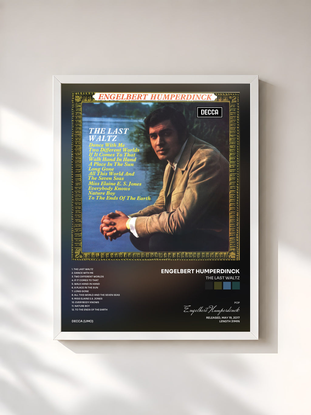 #blanc Tableau de l'album The Last Waltz de Engelbert Humperdinck, cadre blanc, imprimé et encadré en France