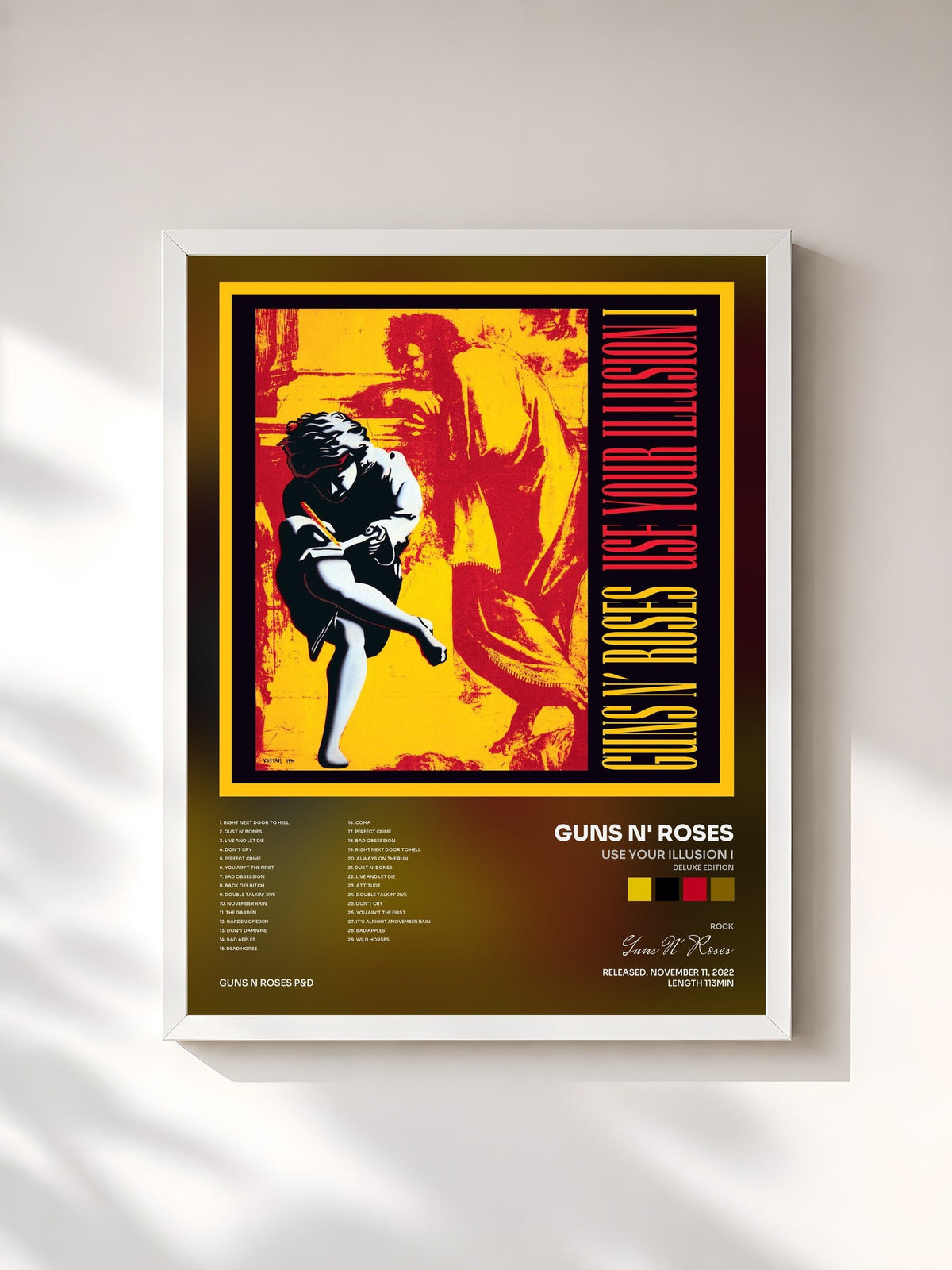 #blanc Tableau de l'album Use Your Illusion I (Deluxe Edition) de Guns N' Roses, cadre blanc, imprimé et encadré en France