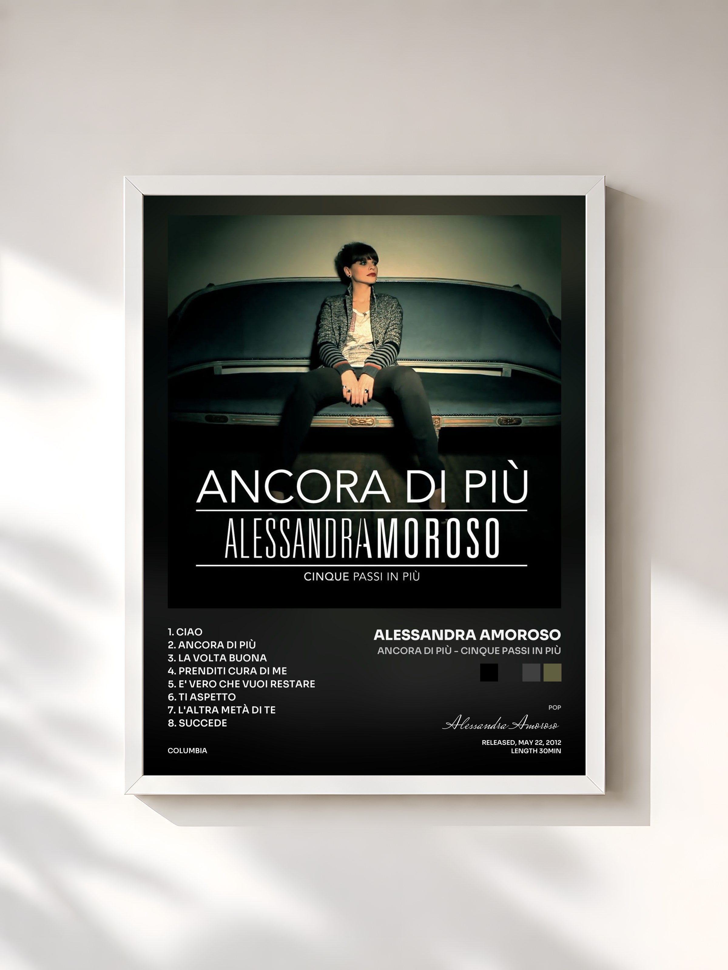 #blanc Tableau de l'album Ancora di Più - Cinque Passi in Più de Alessandra Amoroso, cadre blanc, imprimé et encadré en France