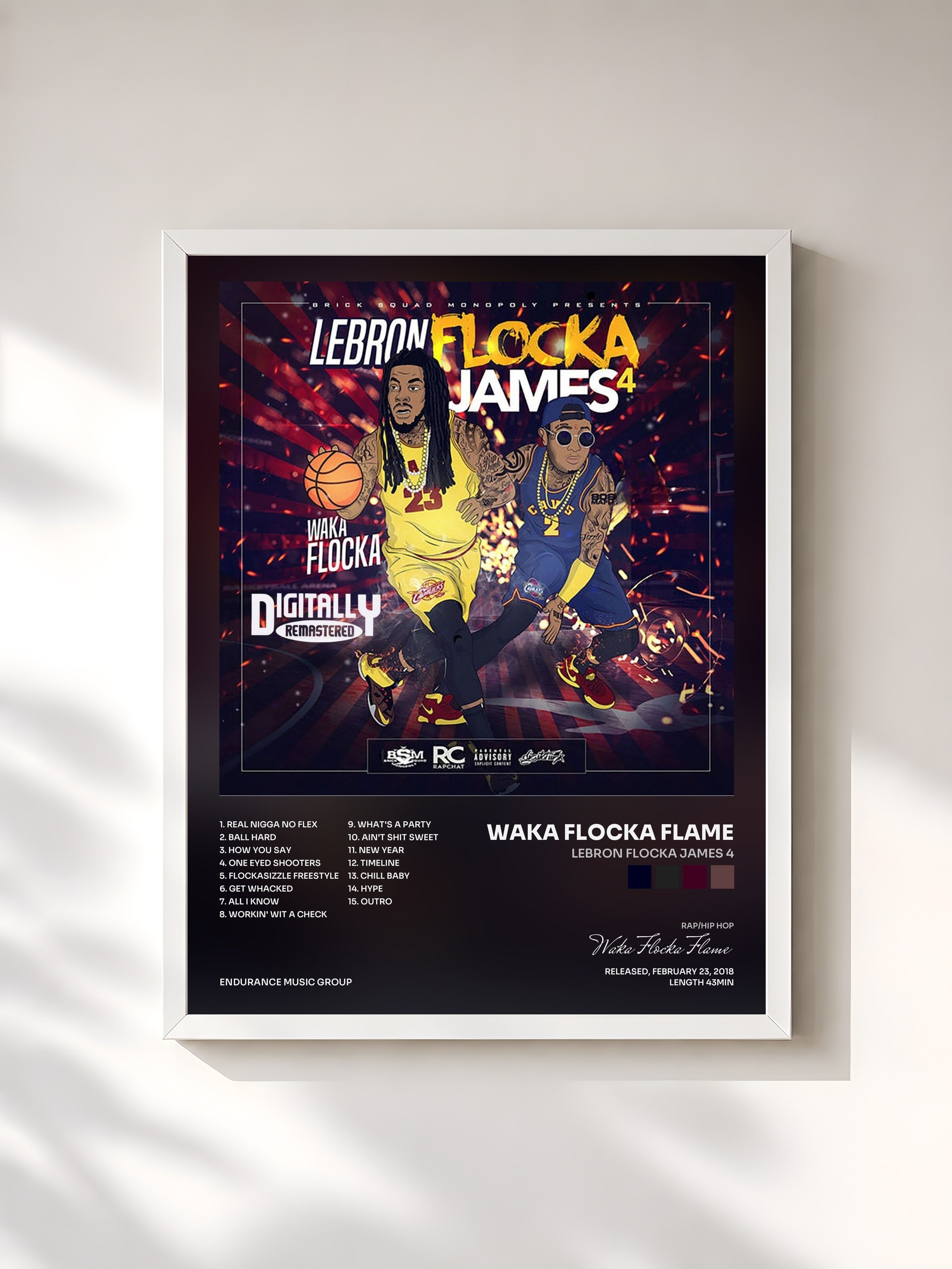 #blanc Tableau de l'album LeBron Flocka James 4 de Waka Flocka Flame, cadre blanc, imprimé et encadré en France