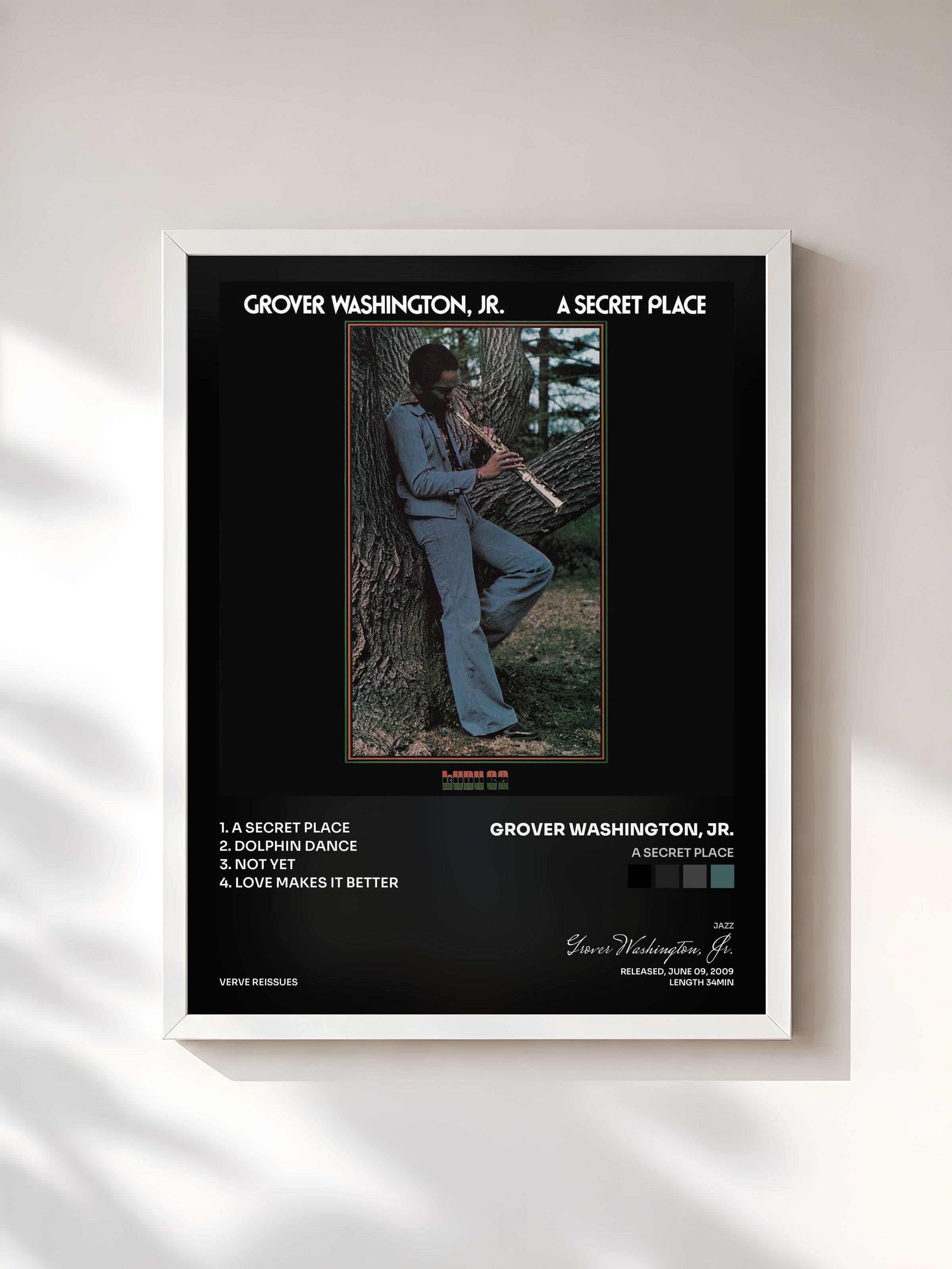 #blanc Tableau de l'album A Secret Place de Grover Washington, Jr., cadre blanc, imprimé et encadré en France