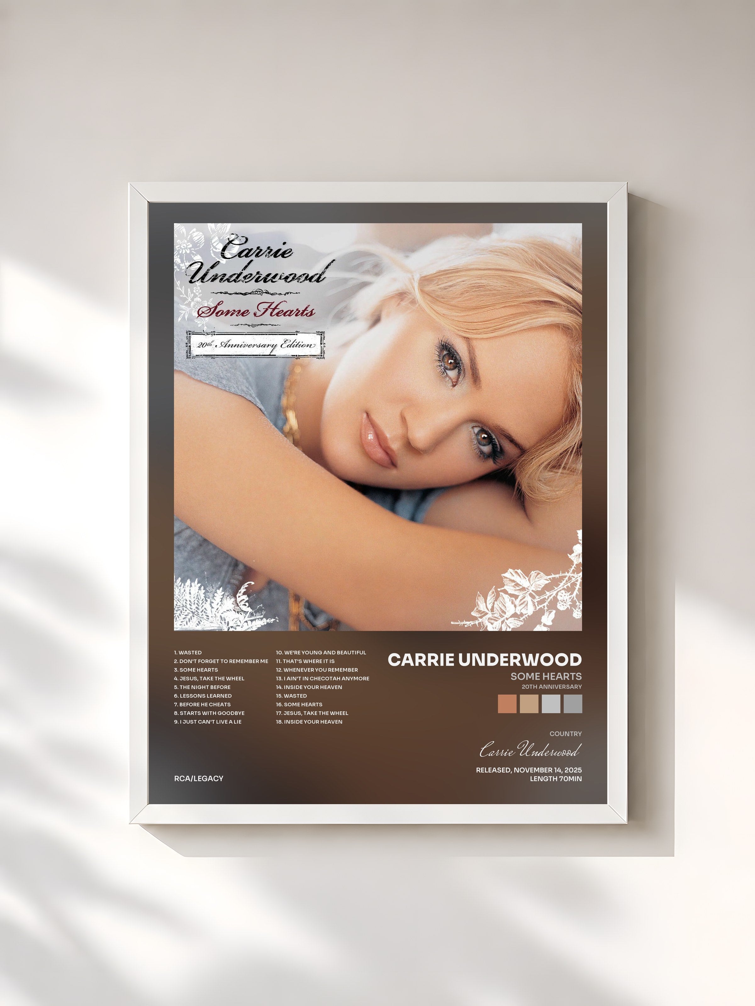 #blanc Tableau de l'album Some Hearts (20th Anniversary) de Carrie Underwood, cadre blanc, imprimé et encadré en France
