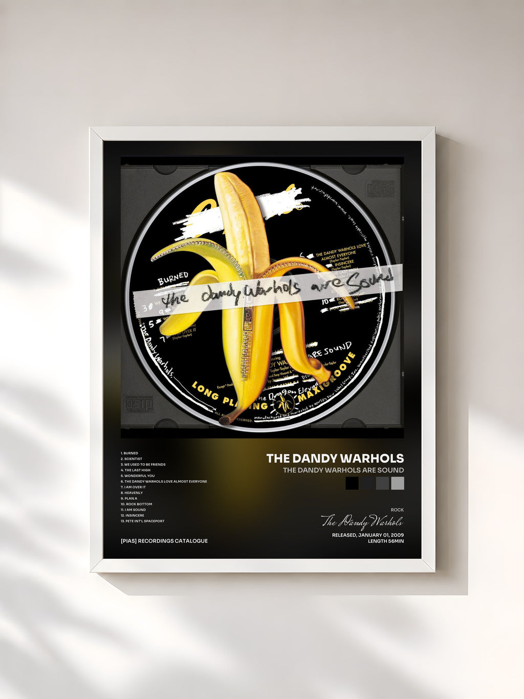#blanc Tableau de l'album The Dandy Warhols Are Sound de The Dandy Warhols, cadre blanc, imprimé et encadré en France