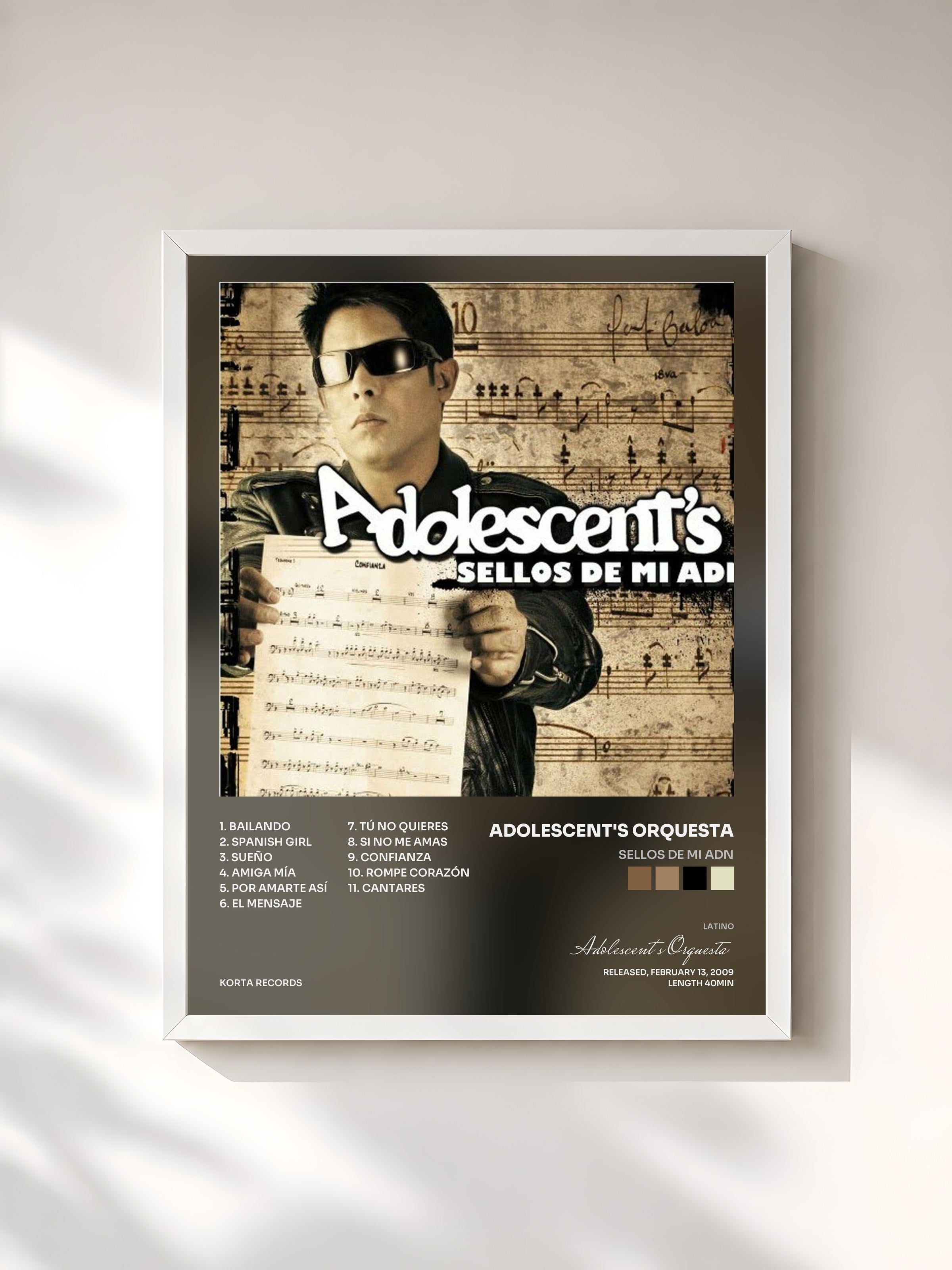 #blanc Tableau de l'album Sellos de Mi Adn de Adolescent's Orquesta, cadre blanc, imprimé et encadré en France