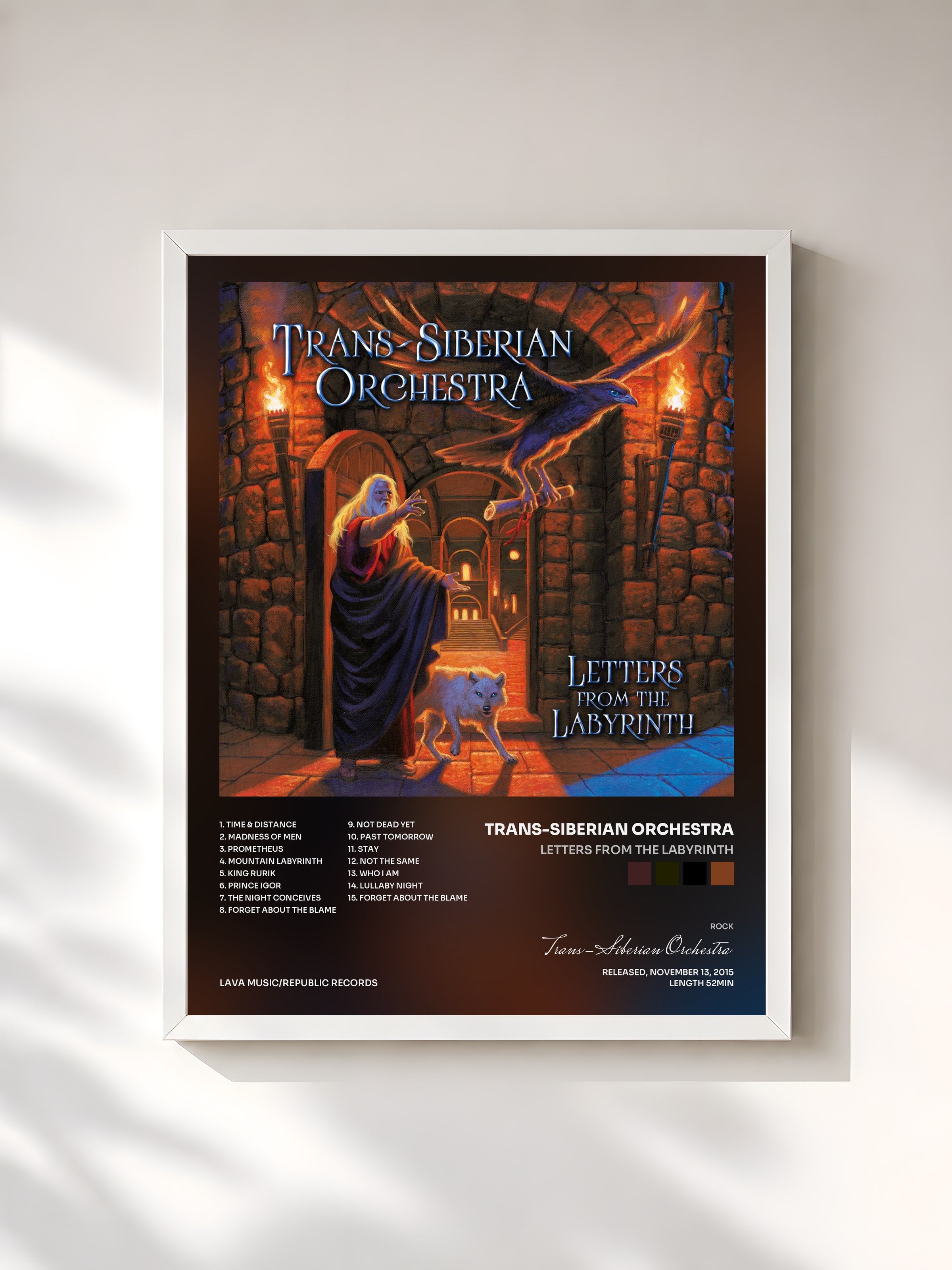 #blanc Tableau de l'album Letters From The Labyrinth de Trans-Siberian Orchestra, cadre blanc, imprimé et encadré en France