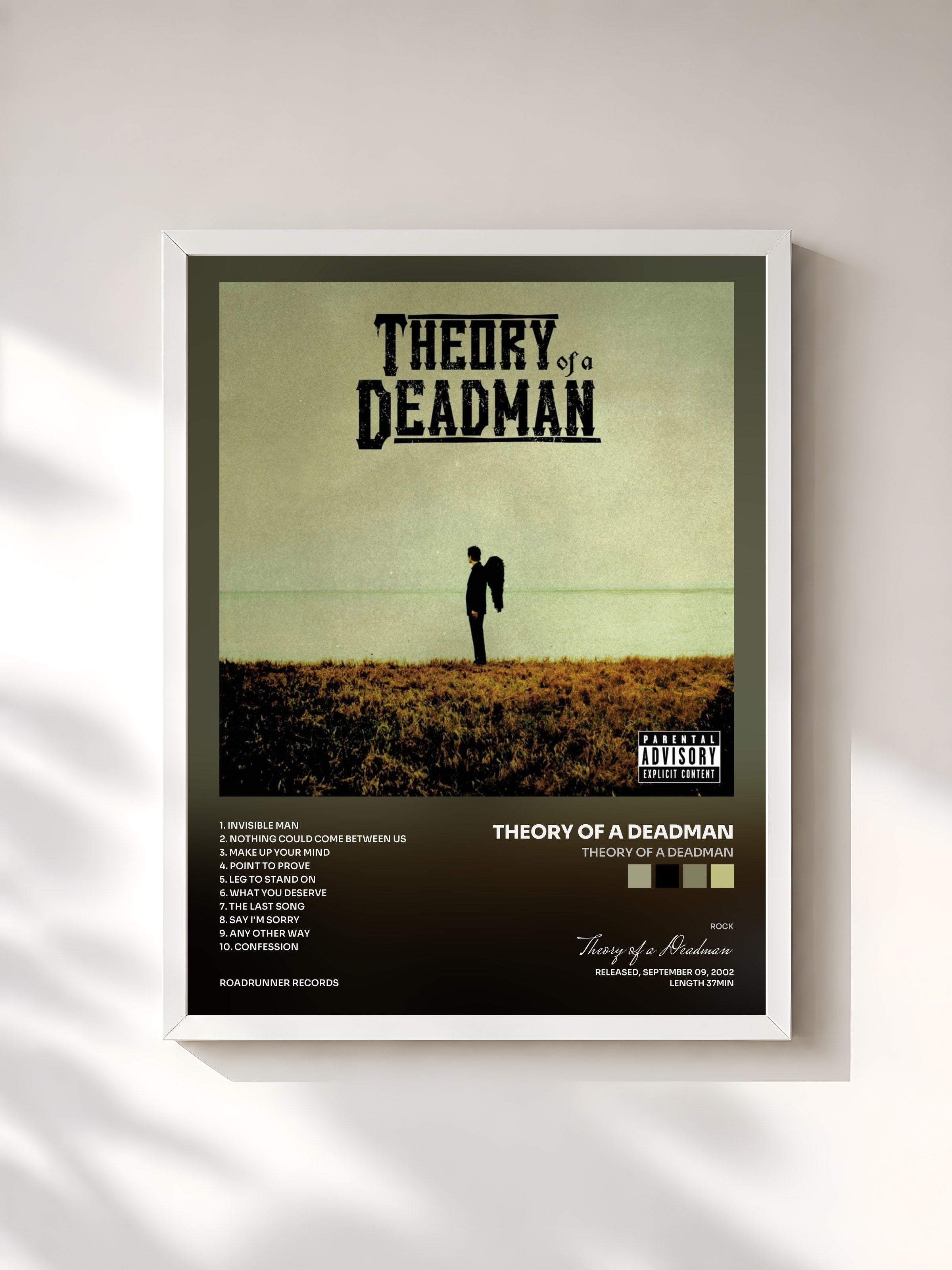 #blanc Tableau de l'album Theory of a Deadman de Theory of a Deadman, cadre blanc, imprimé et encadré en France