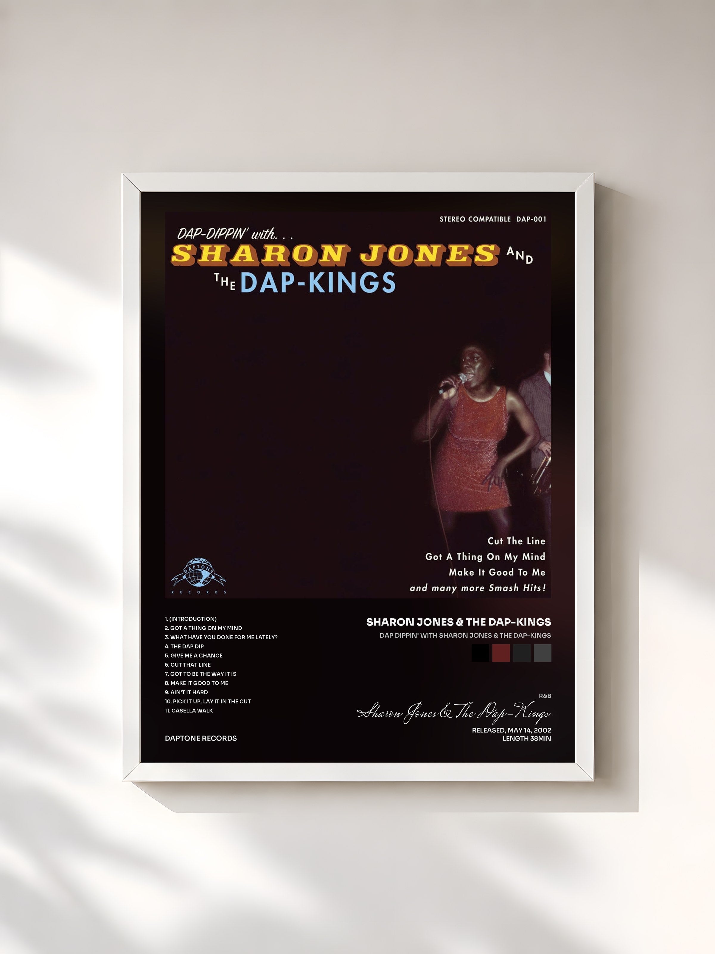 #blanc Tableau de l'album Dap Dippin' With Sharon Jones & The Dap-Kings de Sharon Jones & The Dap-Kings, cadre blanc, imprimé et encadré en France
