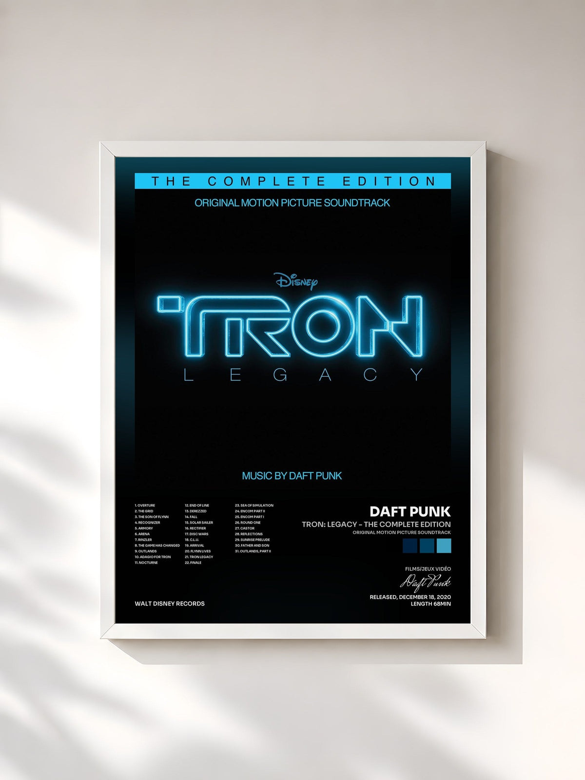 #blanc Tableau de l'album TRON: Legacy - The Complete Edition (Original Motion Picture Soundtrack) de Daft Punk, cadre blanc, imprimé et encadré en France