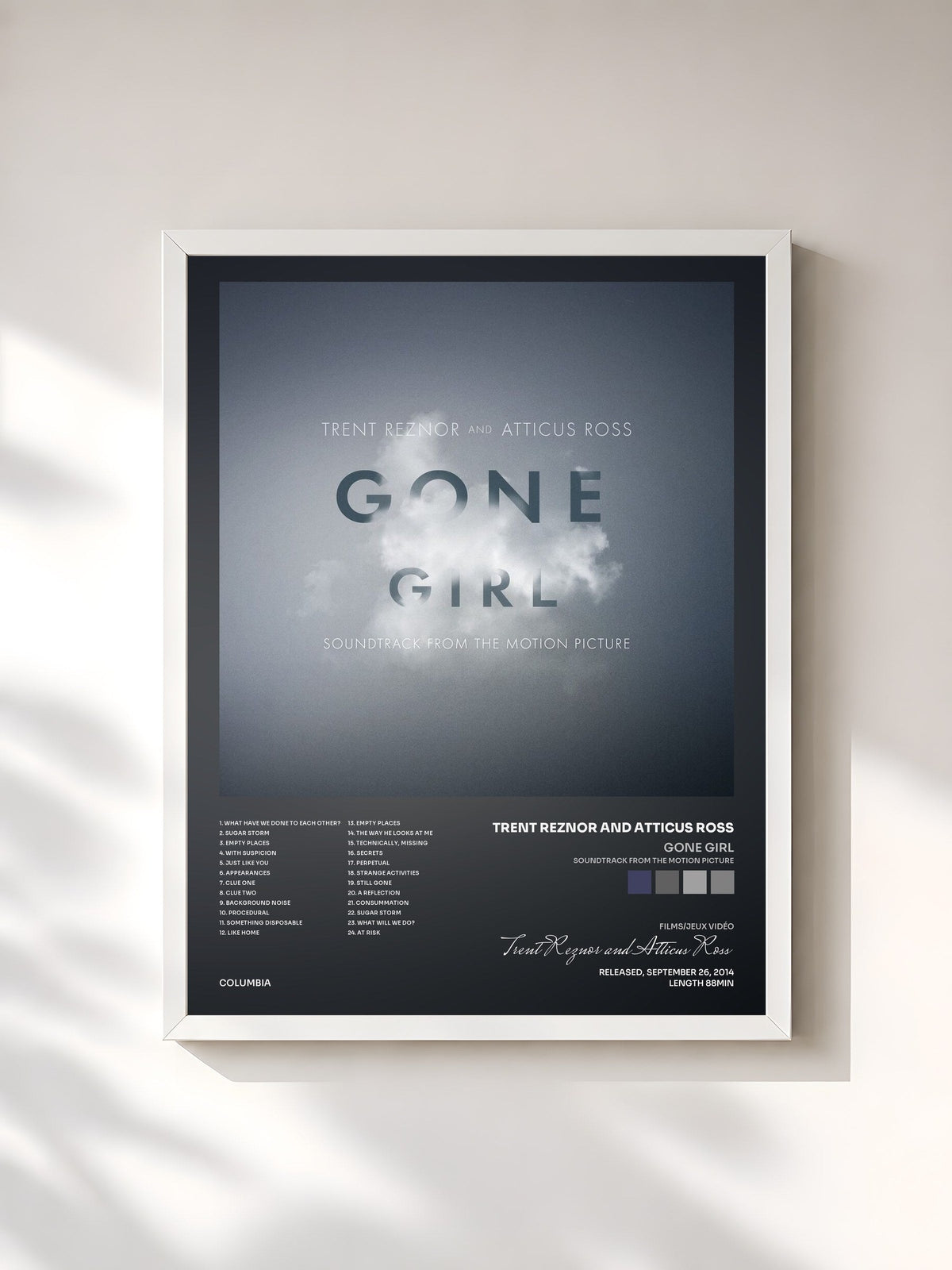 #blanc Tableau de l'album Gone Girl (Soundtrack from the Motion Picture) de Trent Reznor and Atticus Ross, cadre blanc, imprimé et encadré en France
