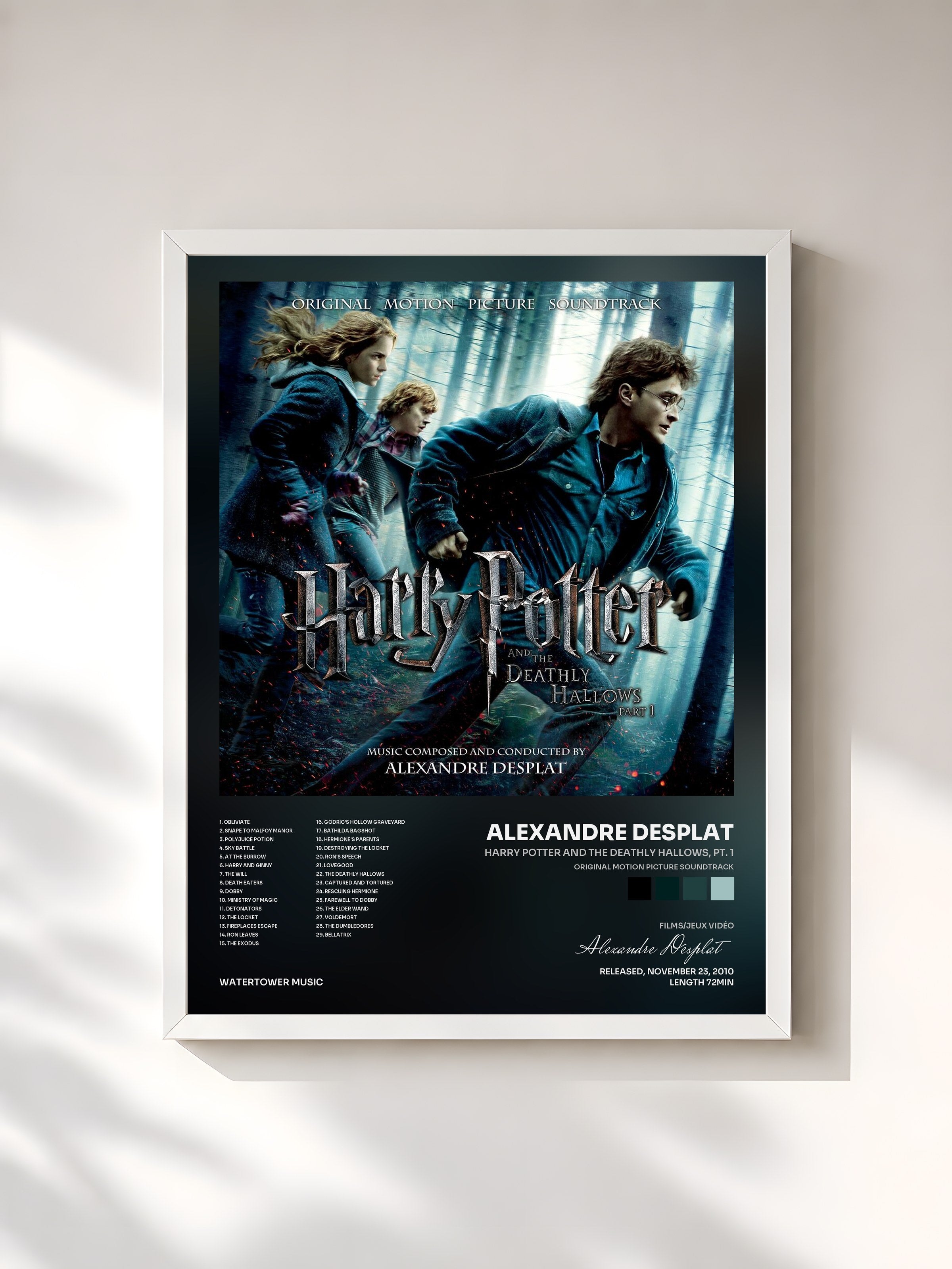 #blanc Tableau de l'album Harry Potter and the Deathly Hallows, Pt. 1 (Original Motion Picture Soundtrack) de Alexandre Desplat, cadre blanc, imprimé et encadré en France