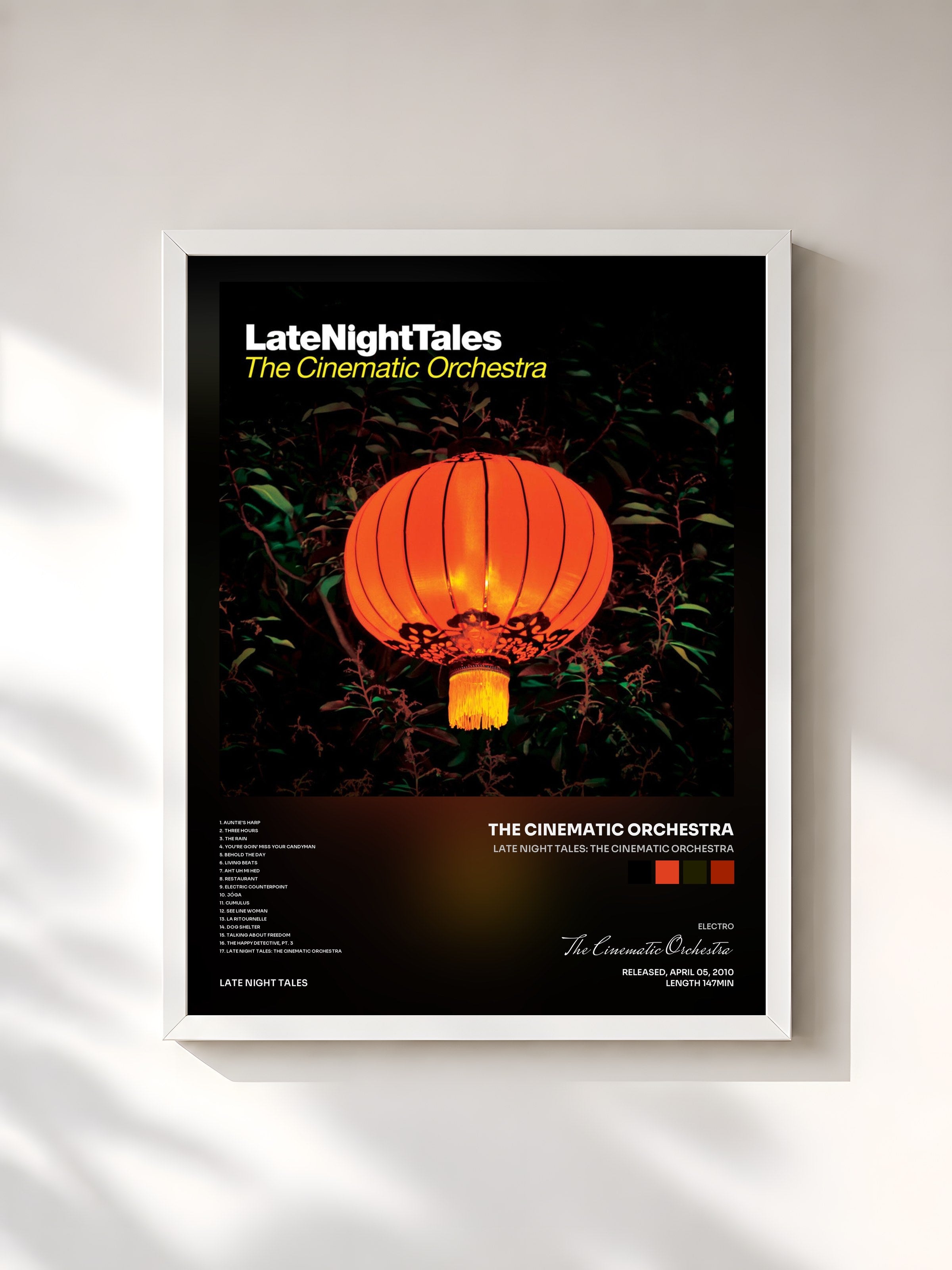 #blanc Tableau de l'album Late Night Tales: The Cinematic Orchestra de The Cinematic Orchestra, cadre blanc, imprimé et encadré en France
