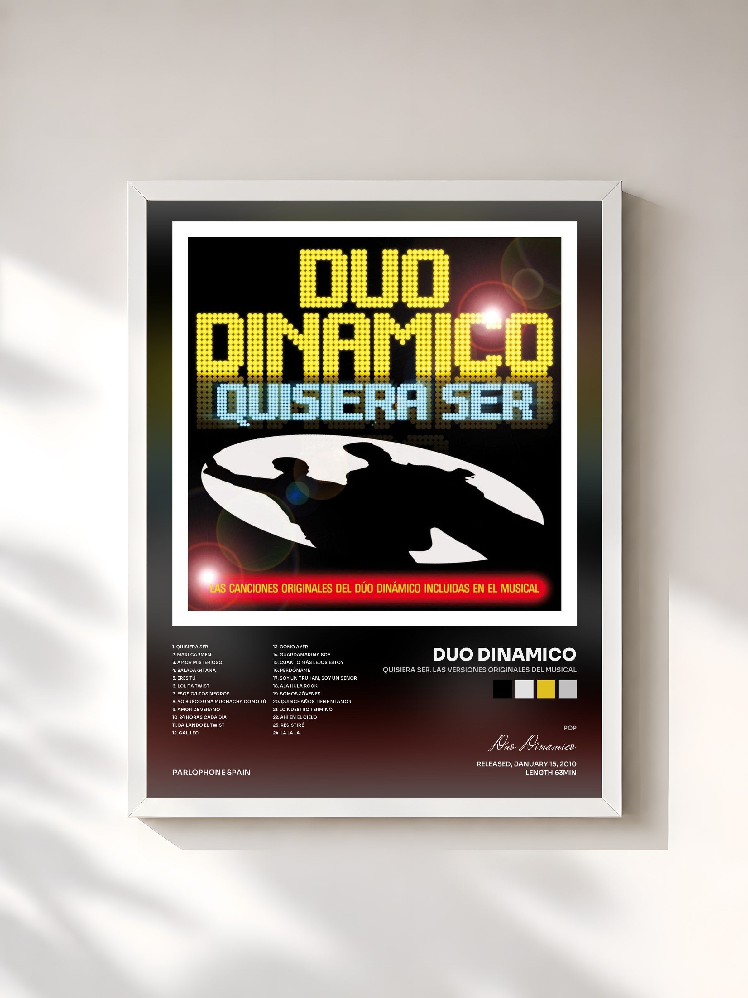 #blanc Tableau de l'album Quisiera Ser. Las Versiones Originales Del Musical de Duo Dinamico, cadre blanc, imprimé et encadré en France