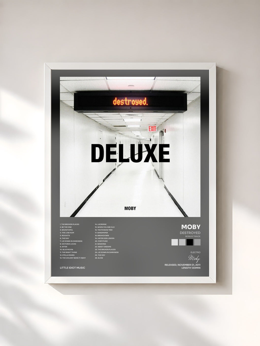 #blanc Destroyed (Bonus Track) by Moby as a framed art print, white frame, printed and framed in France