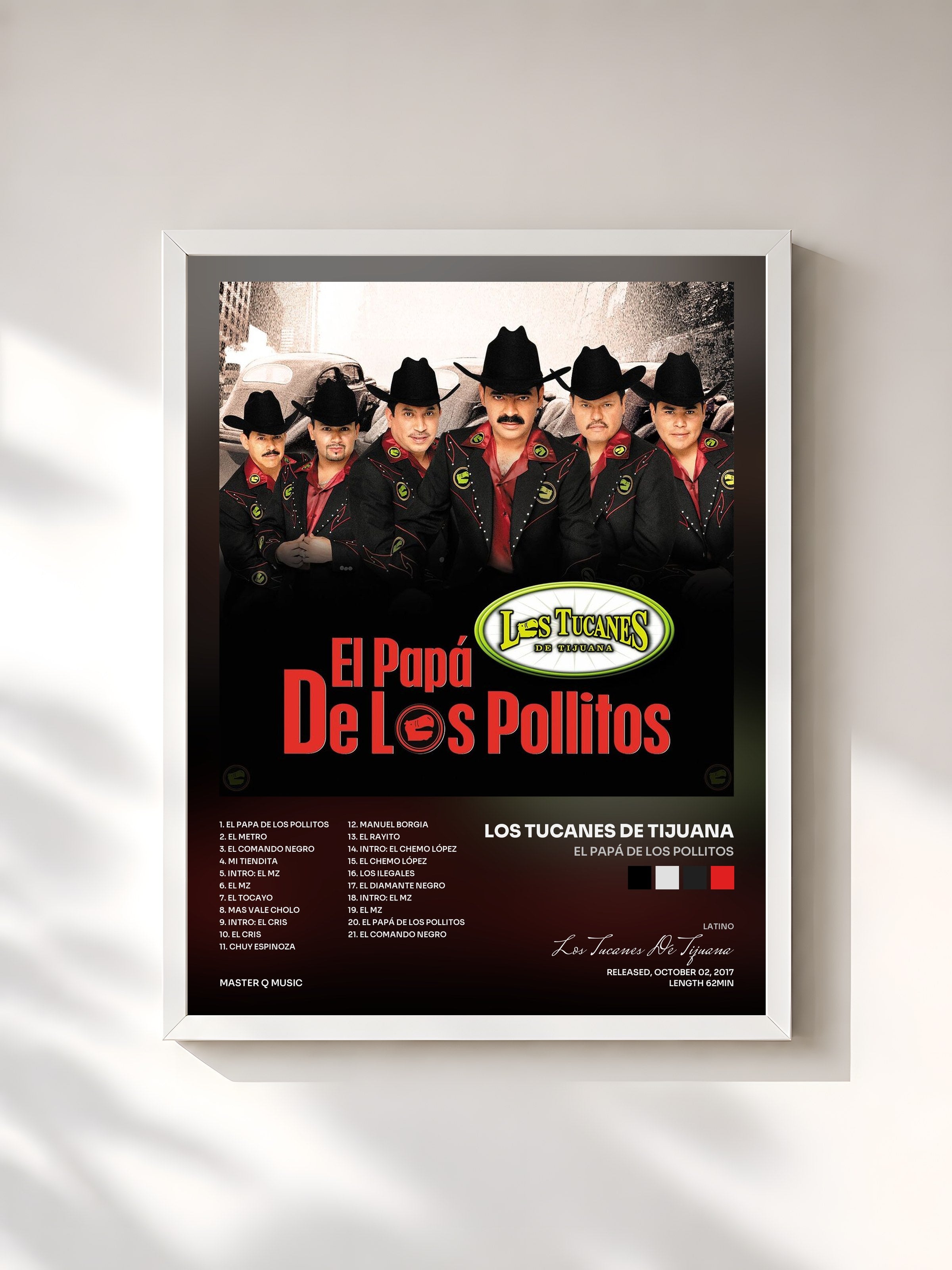 #blanc Tableau de l'album El Papá De Los Pollitos de Los Tucanes De Tijuana, cadre blanc, imprimé et encadré en France