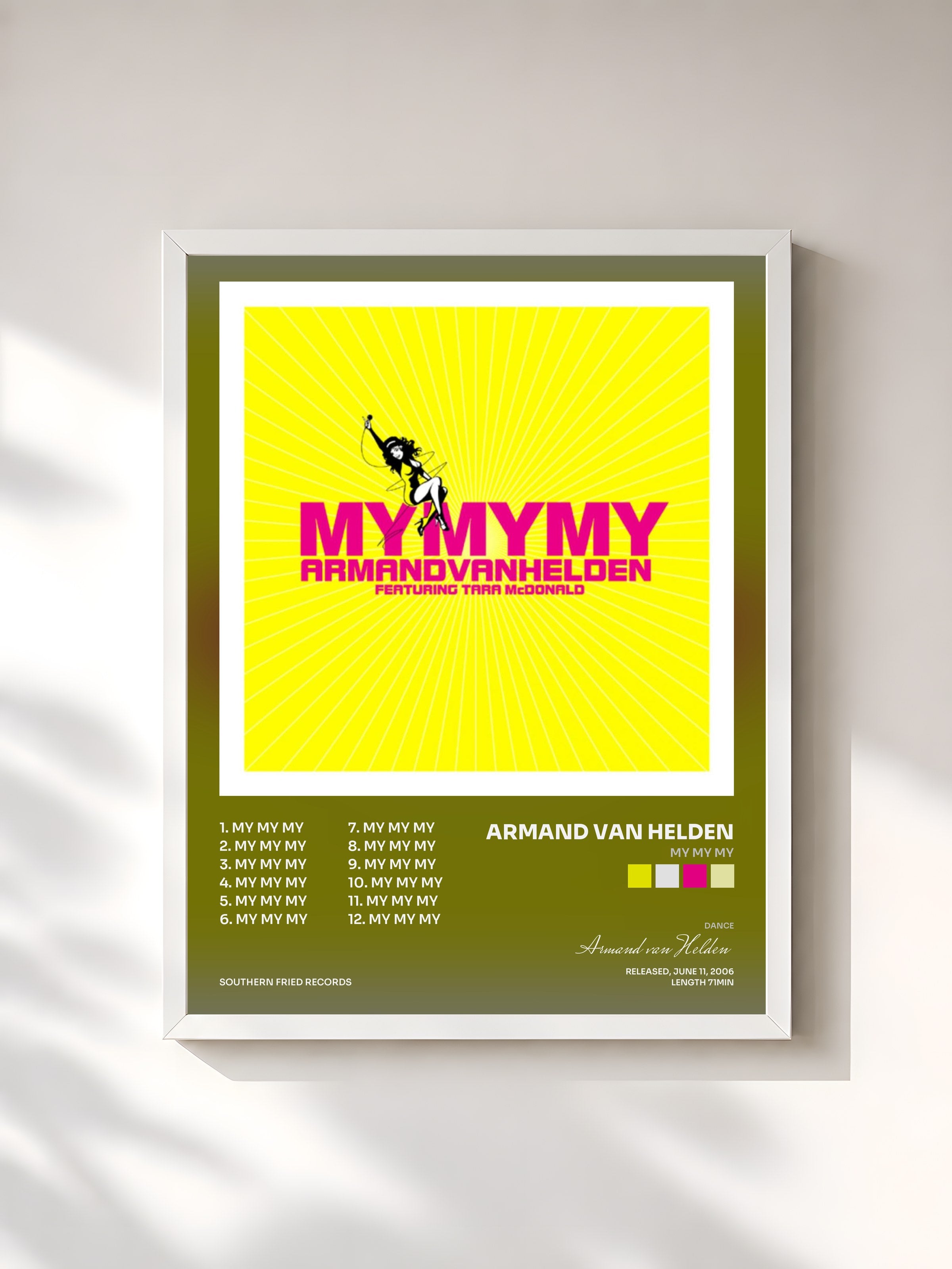 #blanc Tableau de l'album My My My de Armand van Helden, cadre blanc, imprimé et encadré en France