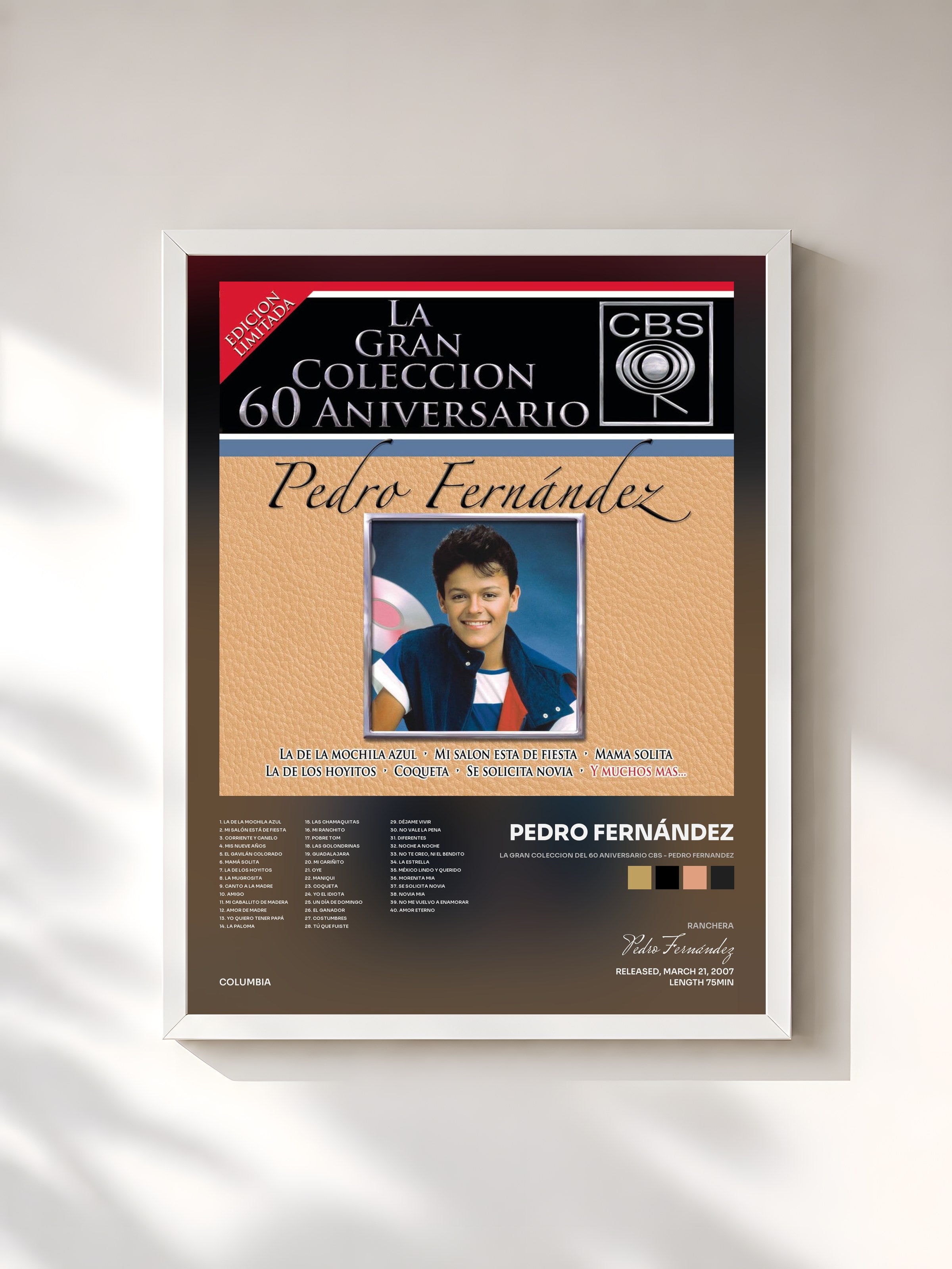 #blanc Tableau de l'album La Gran Coleccion Del 60 Aniversario CBS - Pedro Fernandez de Pedro Fernández, cadre blanc, imprimé et encadré en France
