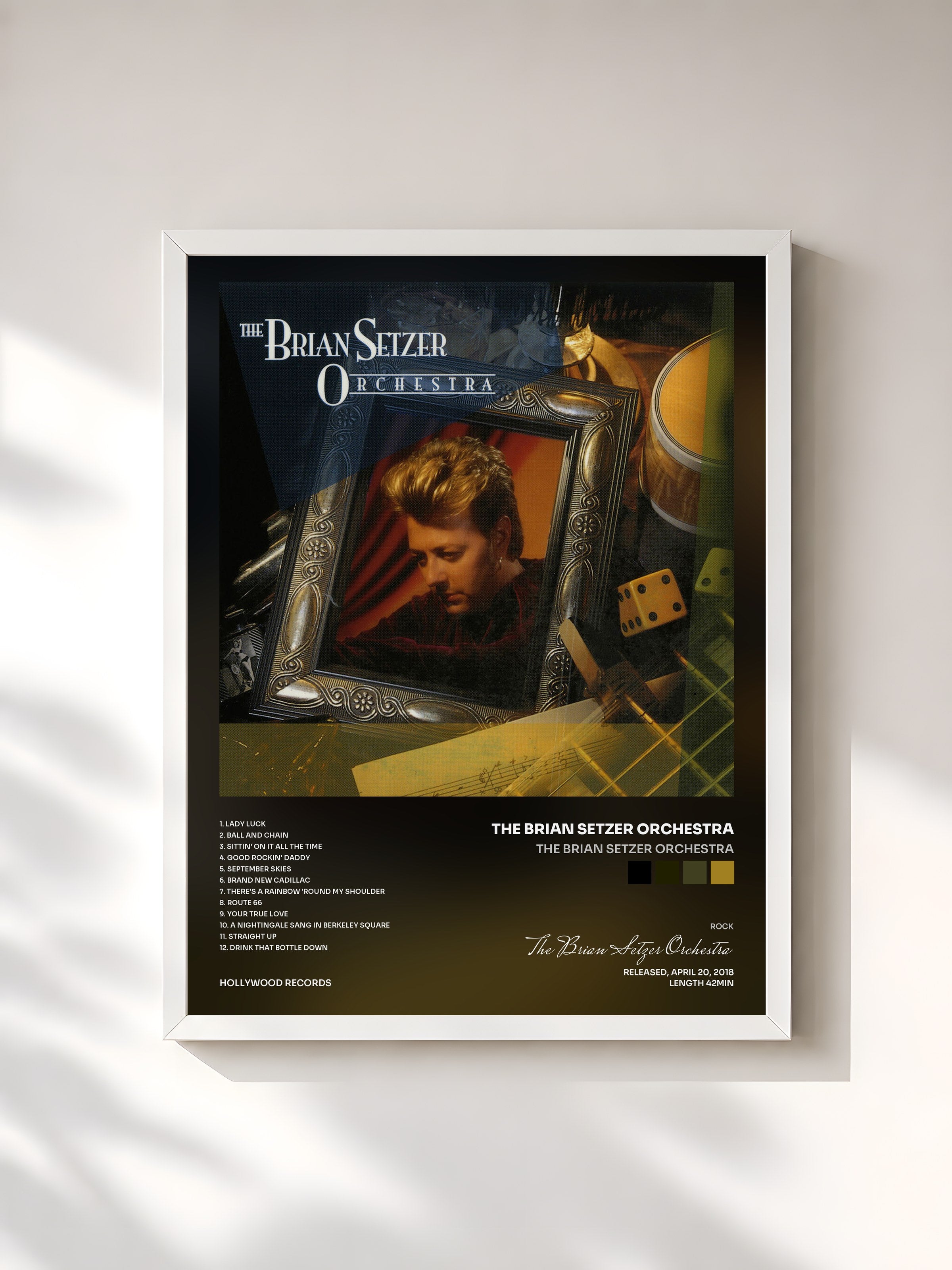 #blanc Tableau de l'album The Brian Setzer Orchestra de The Brian Setzer Orchestra, cadre blanc, imprimé et encadré en France