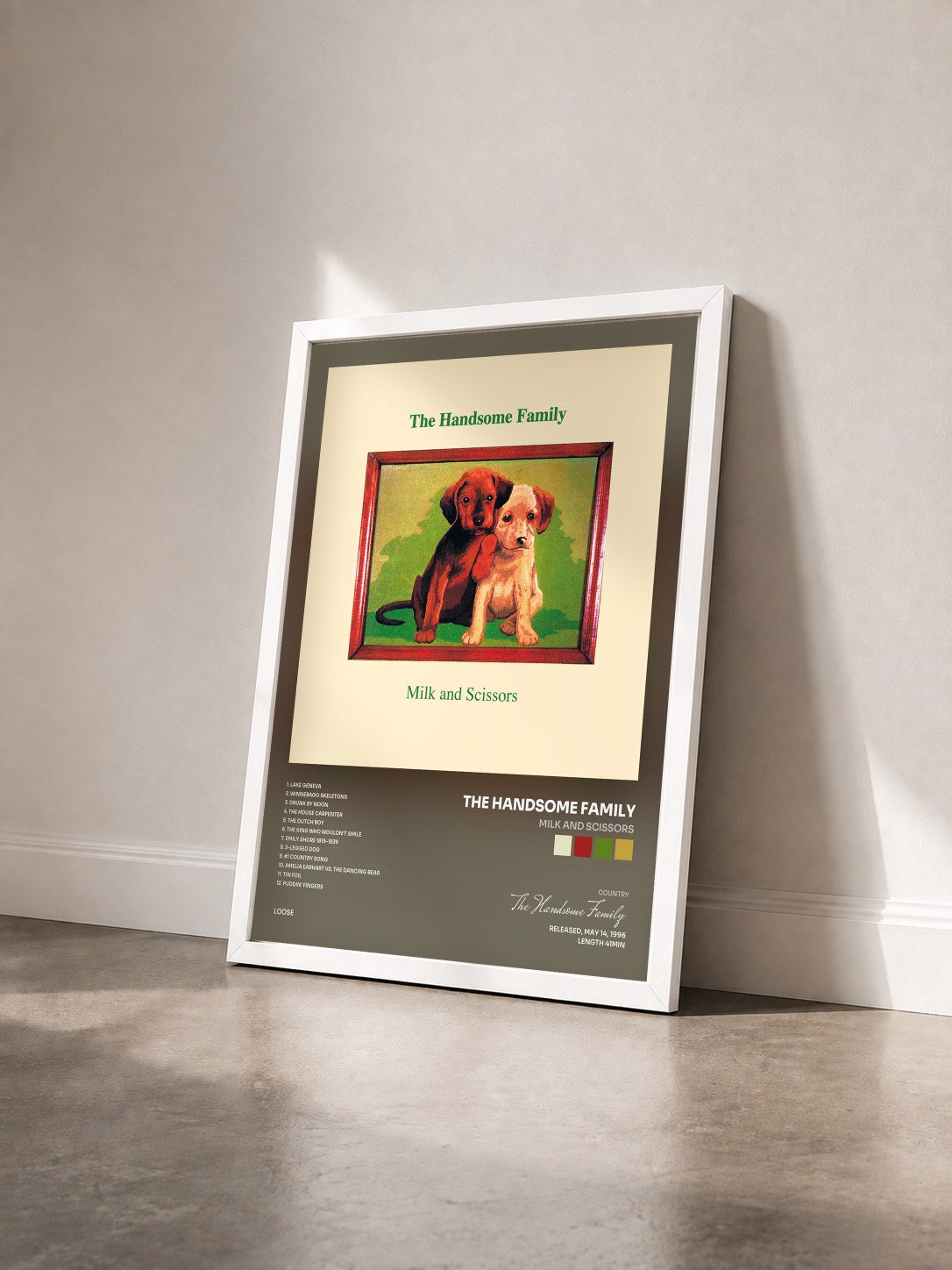 #blanc Tableau de l'album Milk and Scissors de The Handsome Family vu de trois quarts, cadre blanc