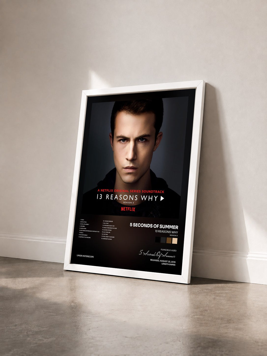 #blanc 13 Reasons Why (Season 3) by 5 Seconds Of Summer as a framed art print seen at an angle, white frame