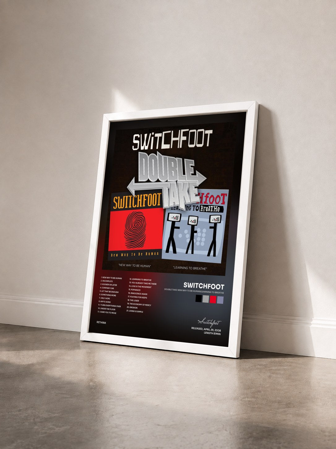 #blanc Tableau de l'album Double Take: New Way To Be Human/Learning To Breathe de Switchfoot vu de trois quarts, cadre blanc