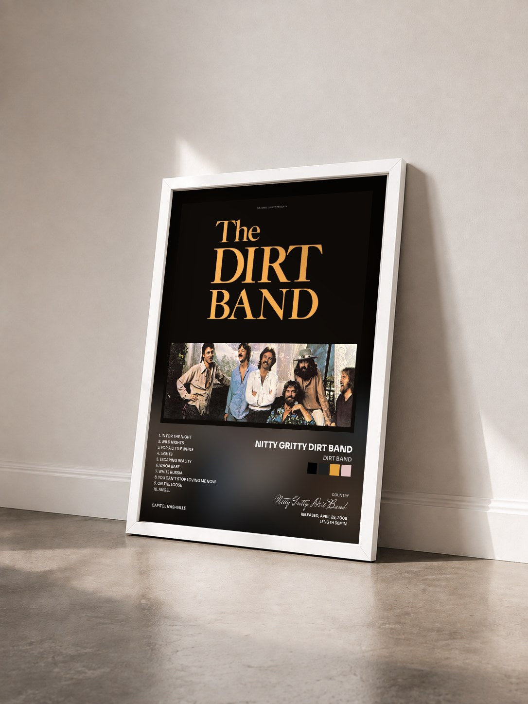 #blanc Tableau de l'album Dirt Band de Nitty Gritty Dirt Band vu de trois quarts, cadre blanc