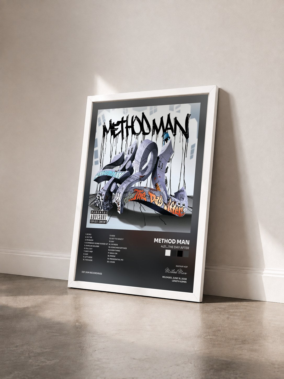 #blanc Tableau de l'album 4:21...The Day After de Method Man vu de trois quarts, cadre blanc