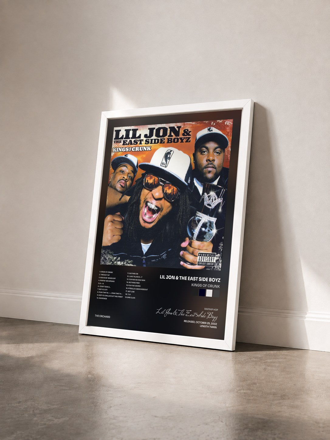 #blanc Tableau de l'album Kings Of Crunk de Lil Jon & The East Side Boyz vu de trois quarts, cadre blanc