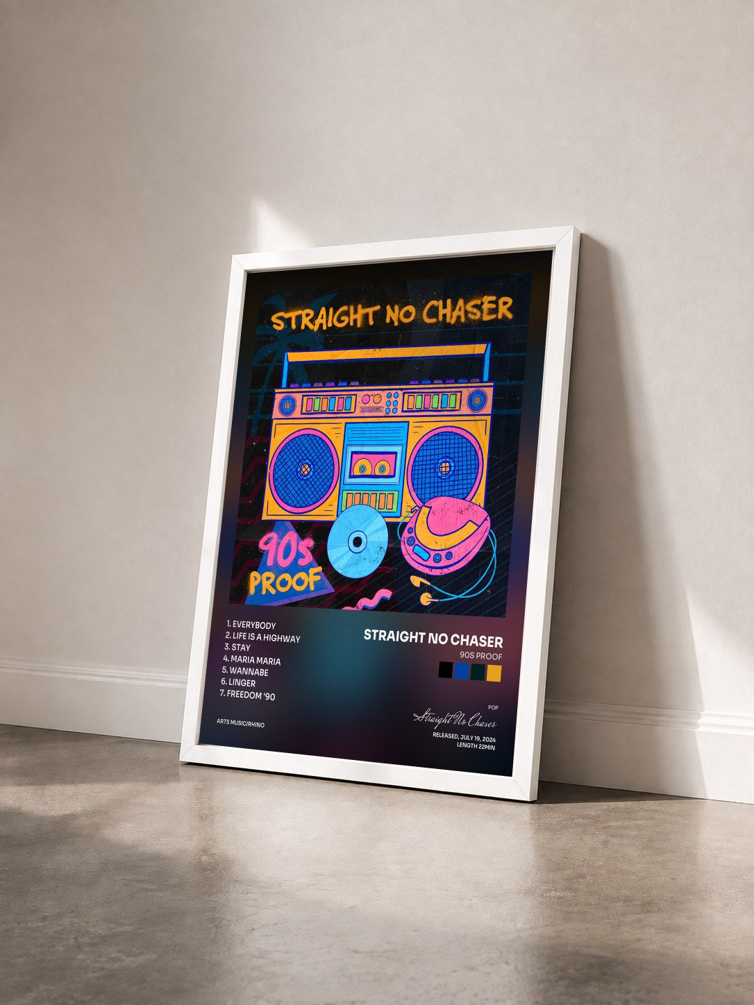 #blanc Tableau de l'album 90s Proof de Straight No Chaser vu de trois quarts, cadre blanc