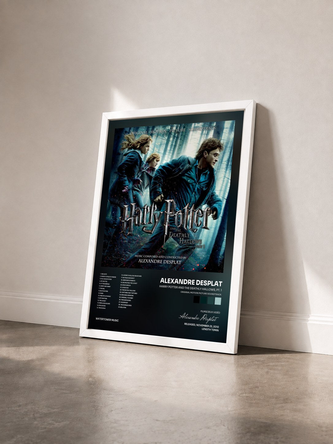 #blanc Tableau de l'album Harry Potter and the Deathly Hallows, Pt. 1 (Original Motion Picture Soundtrack) de Alexandre Desplat vu de trois quarts, cadre blanc