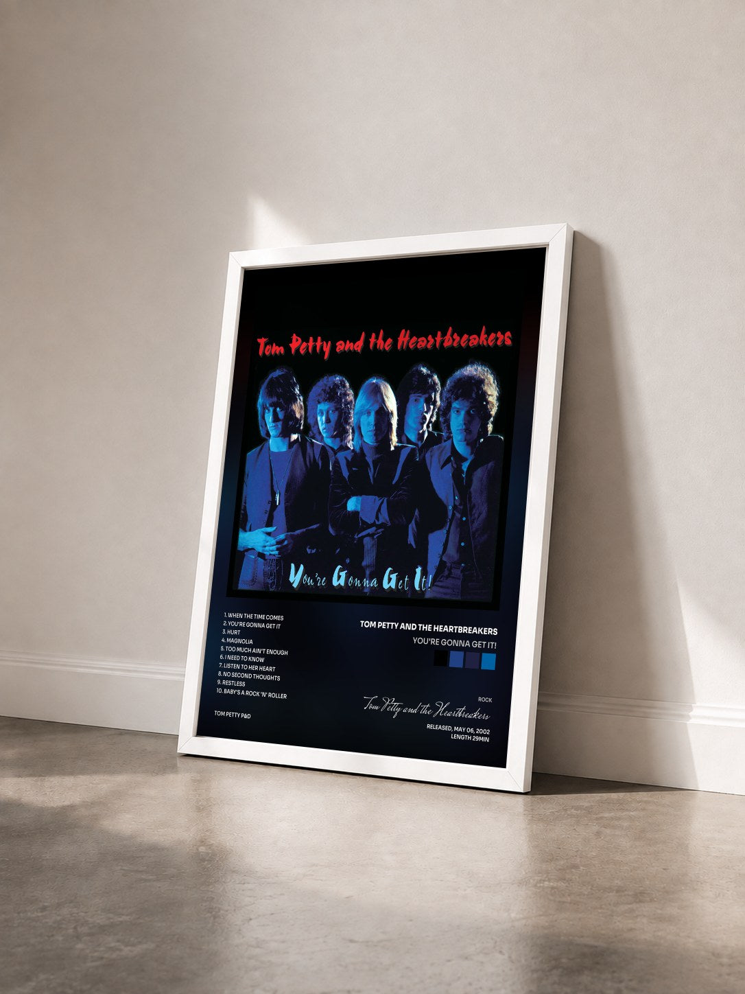 #blanc Tableau de l'album You're Gonna Get It! de Tom Petty and the Heartbreakers vu de trois quarts, cadre blanc