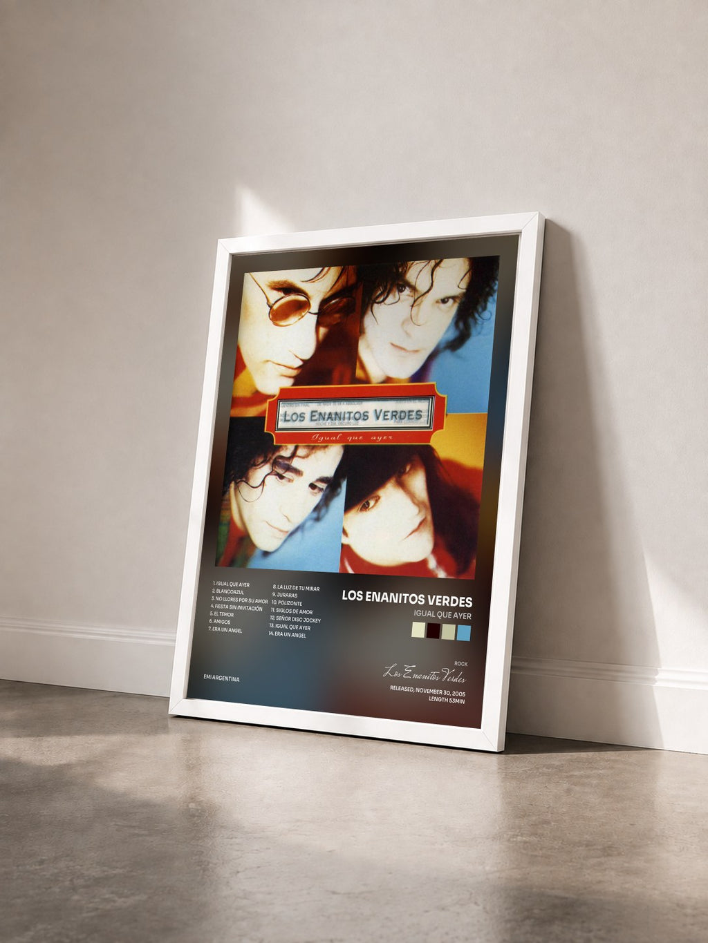 #blanc Tableau de l'album Igual Que Ayer de Los Enanitos Verdes vu de trois quarts, cadre blanc