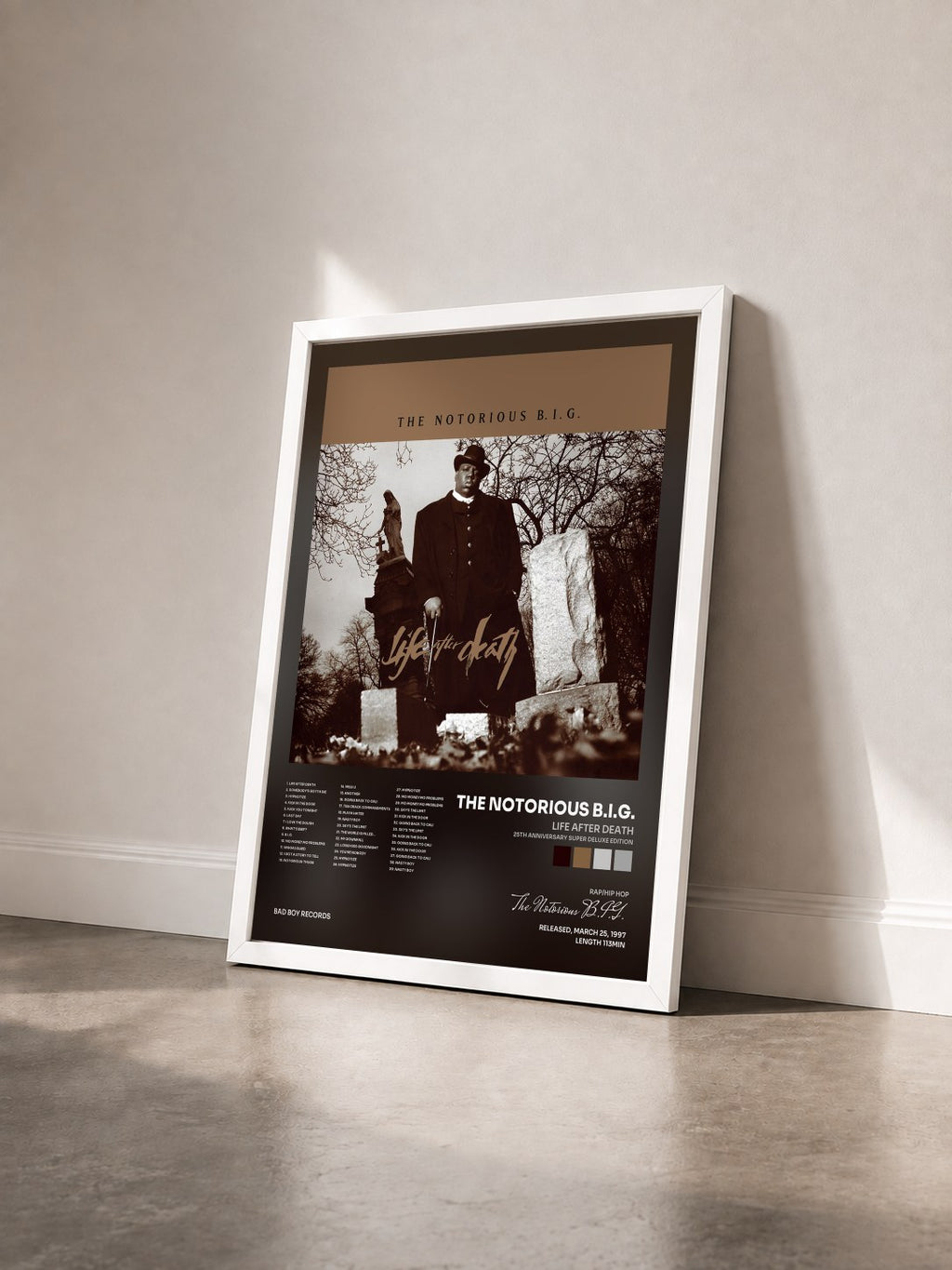 #blanc Tableau de l'album Life After Death (25th Anniversary Super Deluxe Edition) de The Notorious B.I.G. vu de trois quarts, cadre blanc