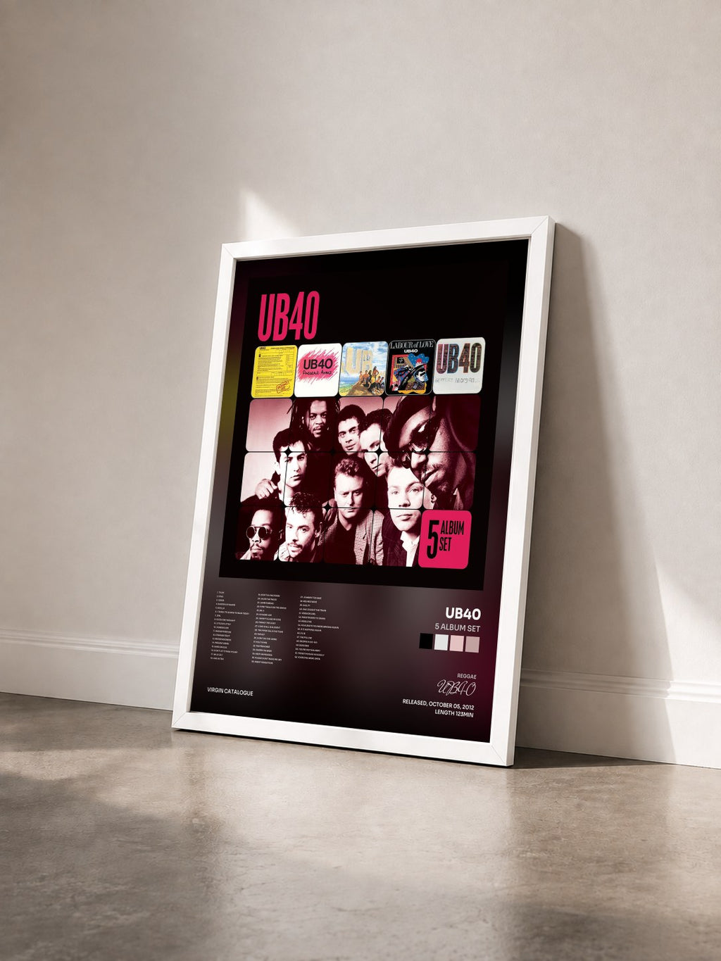 #blanc Tableau de l'album 5 Album Set de UB40 vu de trois quarts, cadre blanc